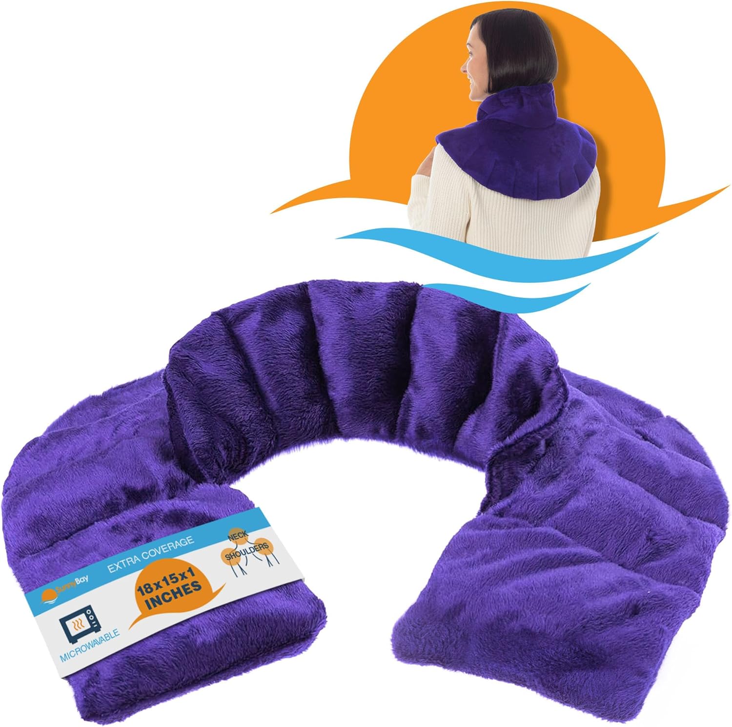 SunnyBay Microwave Heating Pad, Microwavable Heated Neck and Shoulder Wrap with Extra Coverage for Upper Back Pain Relief, Odorless Weighted Dual Purpose Cape for Moist Hot or Cold Therapy, Purple