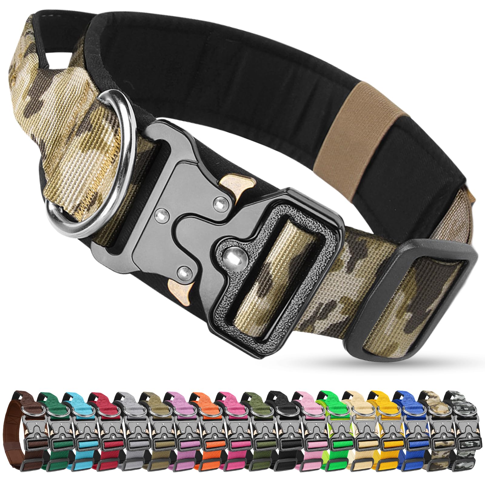 Olcyren Tactical Dog Collar, Military Nylon Adjustable Dog Collar with Handle, Heavy Duty Wide Thick Pet Collars with Quick Release Metal Buckle for Medium Large Dogs Training (Khaki Camouflage, L)