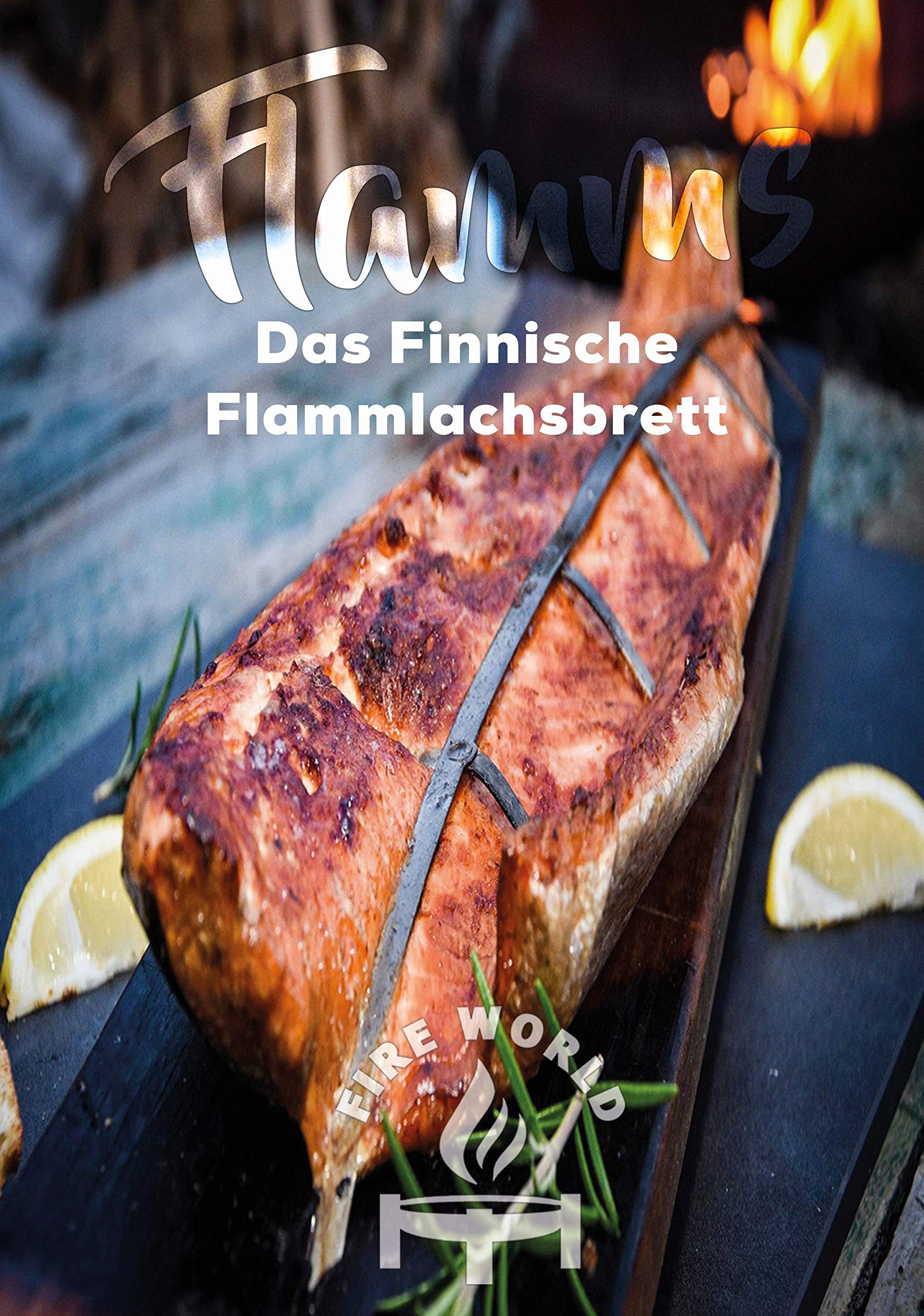 Fire World - Flammlachsbrett - 1er Set Flammlachsbrett - Flammlachsbretter mit Halterung aus Edelstahl - Lachsbrett aus Buche - Feuerschale - Räucherbrett - Flammlachs - Made in Germany