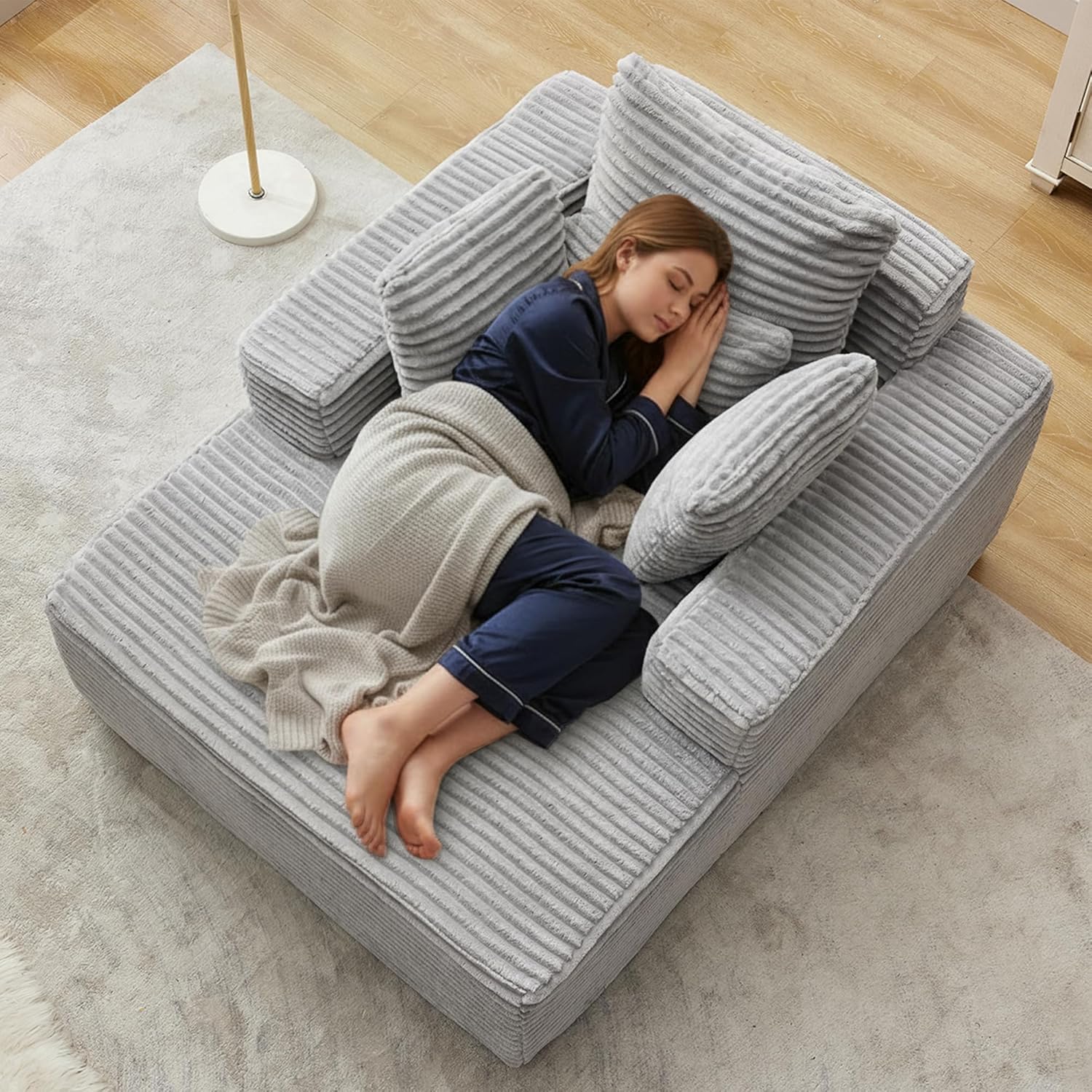 Photo 1 of Boneless Chaise Lounge Chair, 54" Oversized Cloud Couch Sofa with Deep Seat, Plush Corduroy Reading Chair for Living Room, Bedroom, Reading Nook, Apartment, Gaming Room & Movie Nights, Gray