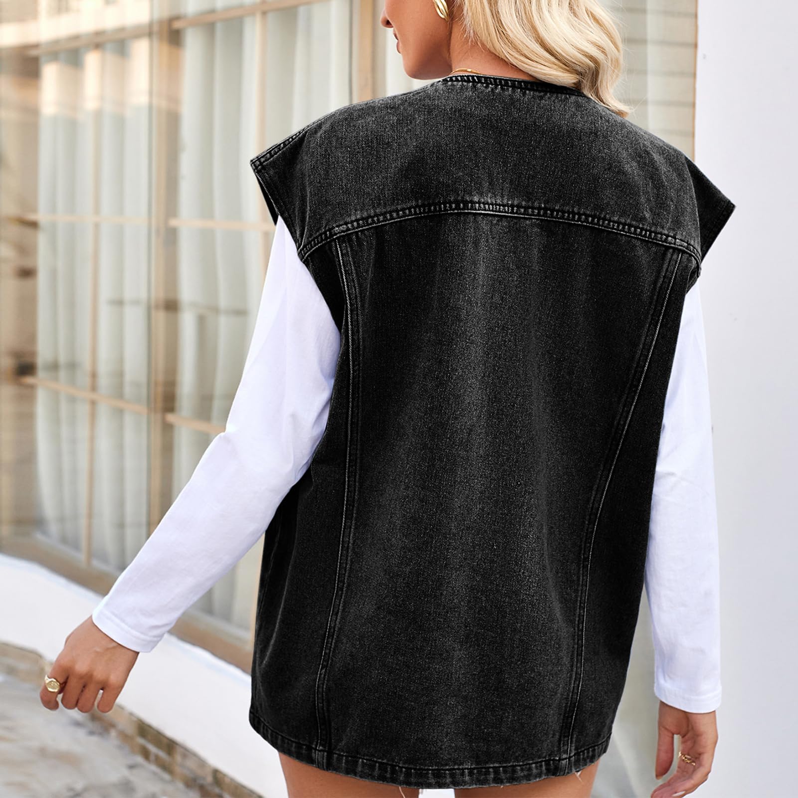 Gilet Di Jeans Casual Da Donna Senza Maniche Con Bottoni E Tasche