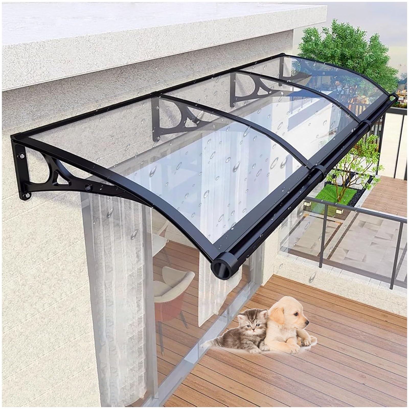 LWJSOCP Sturdy Patio Canopy Aw - 31.5x142in Polycarbonate Rain Shelter with UV Protection Aluminum Brackets Perfect for Gardens & Porches Outdoor Cover