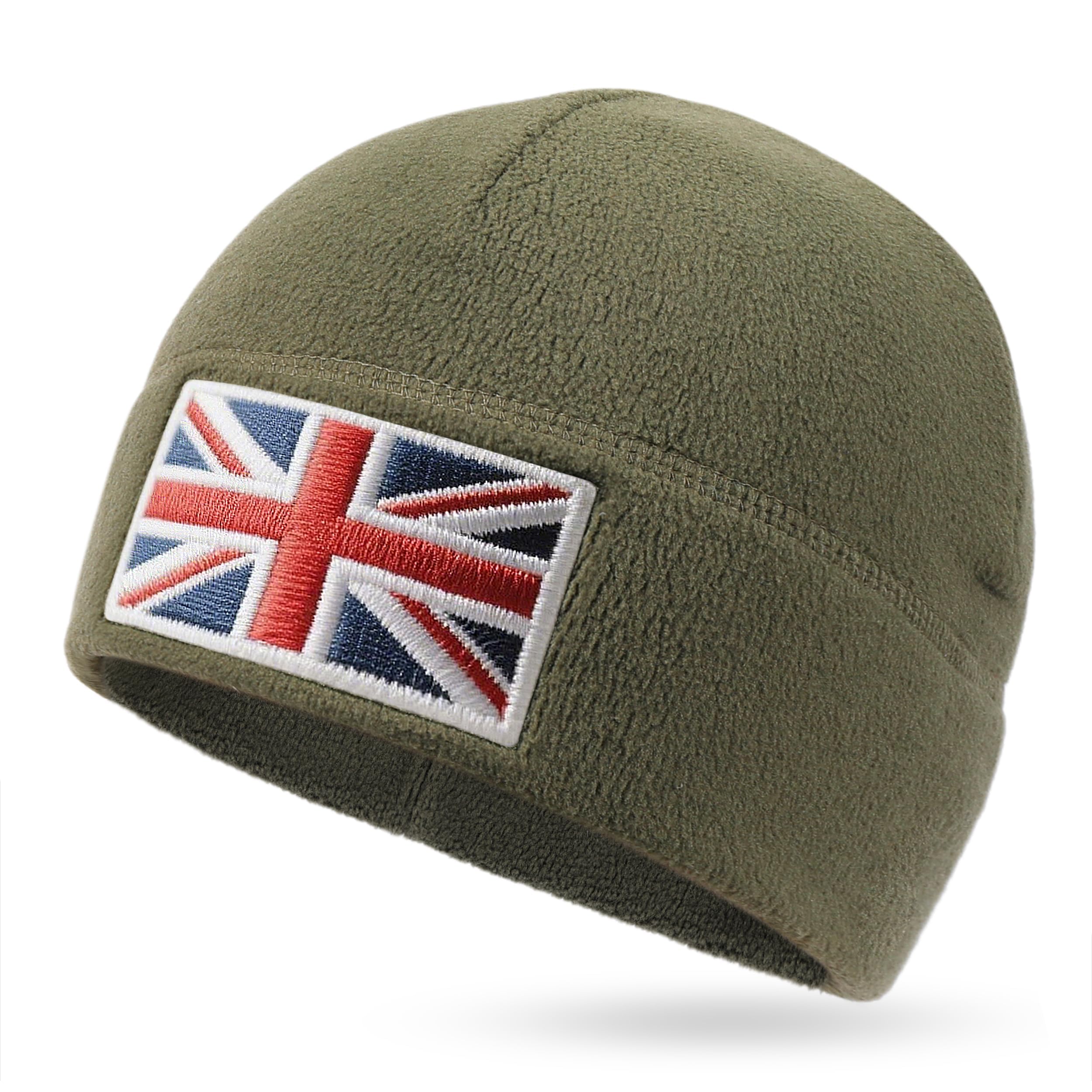 Outdoor Shaping Gorro táctico con la bandera del Reino Unido, material de forro polar reciclado, sostenible, cálido, ideal para senderismo y uso táctico
