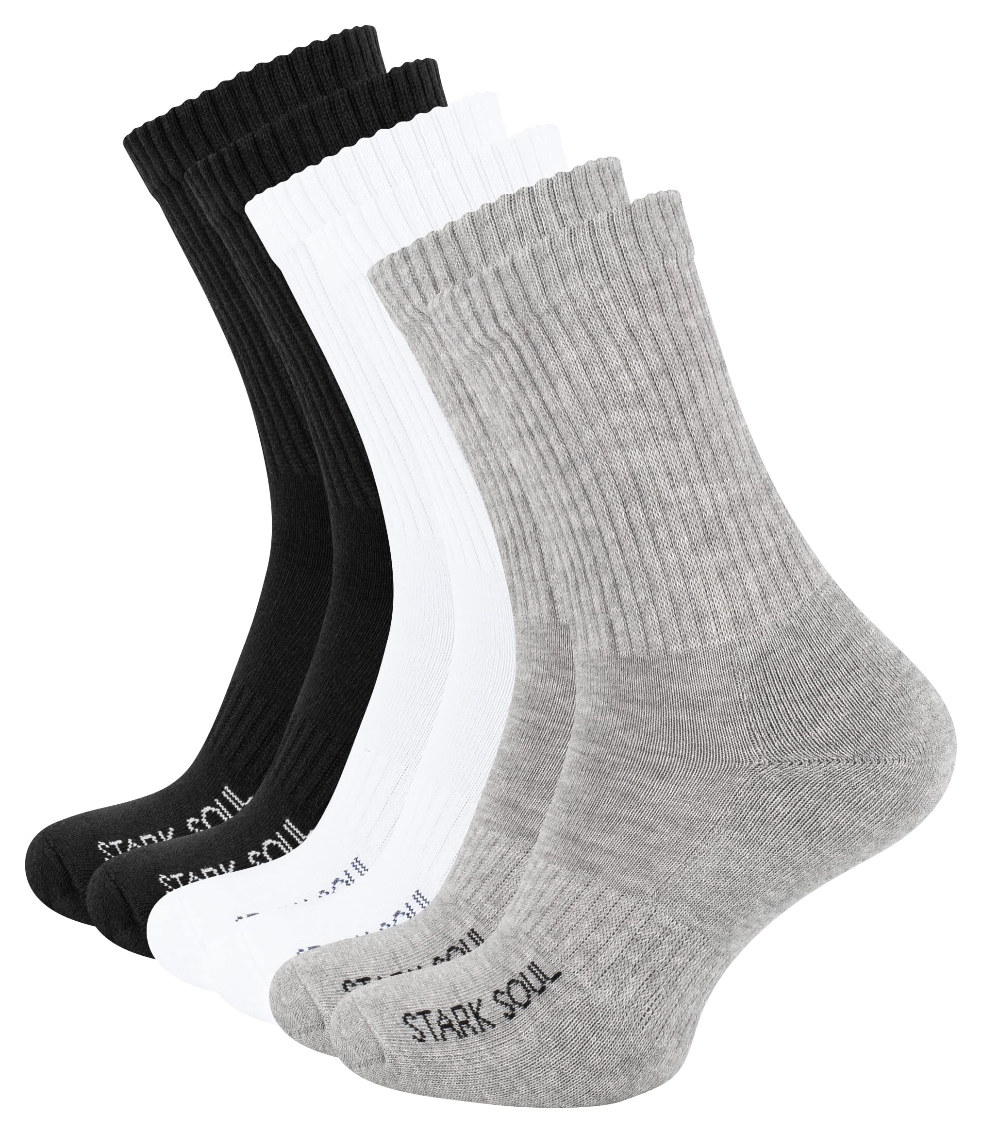 STARK SOUL 6 Pairs Crew Sports Socks with Terry Sole, 6 pairs - mix (black/white/grey), 43-46