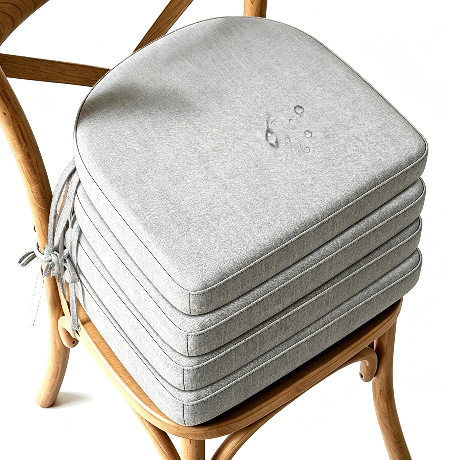 Cafusesdd Cafusedd 4 Psc Water-Repellent with Seat Cushions, Non Slip with Ties Patio Cushions, Seat Cushions for Deck/Kitchen/Chairs/Dining Room/Garden(LightGray,21''*19'')