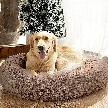 SAVFOX Plush Calming Dog Beds, Donut Dog Bed for Small Dogs, Medium, Large & X-Large, Comfy Cuddler Dog Bed and Cat Bed in Faux Fur, Washable Dog Bed, Multiple Sizes XS-XXL
