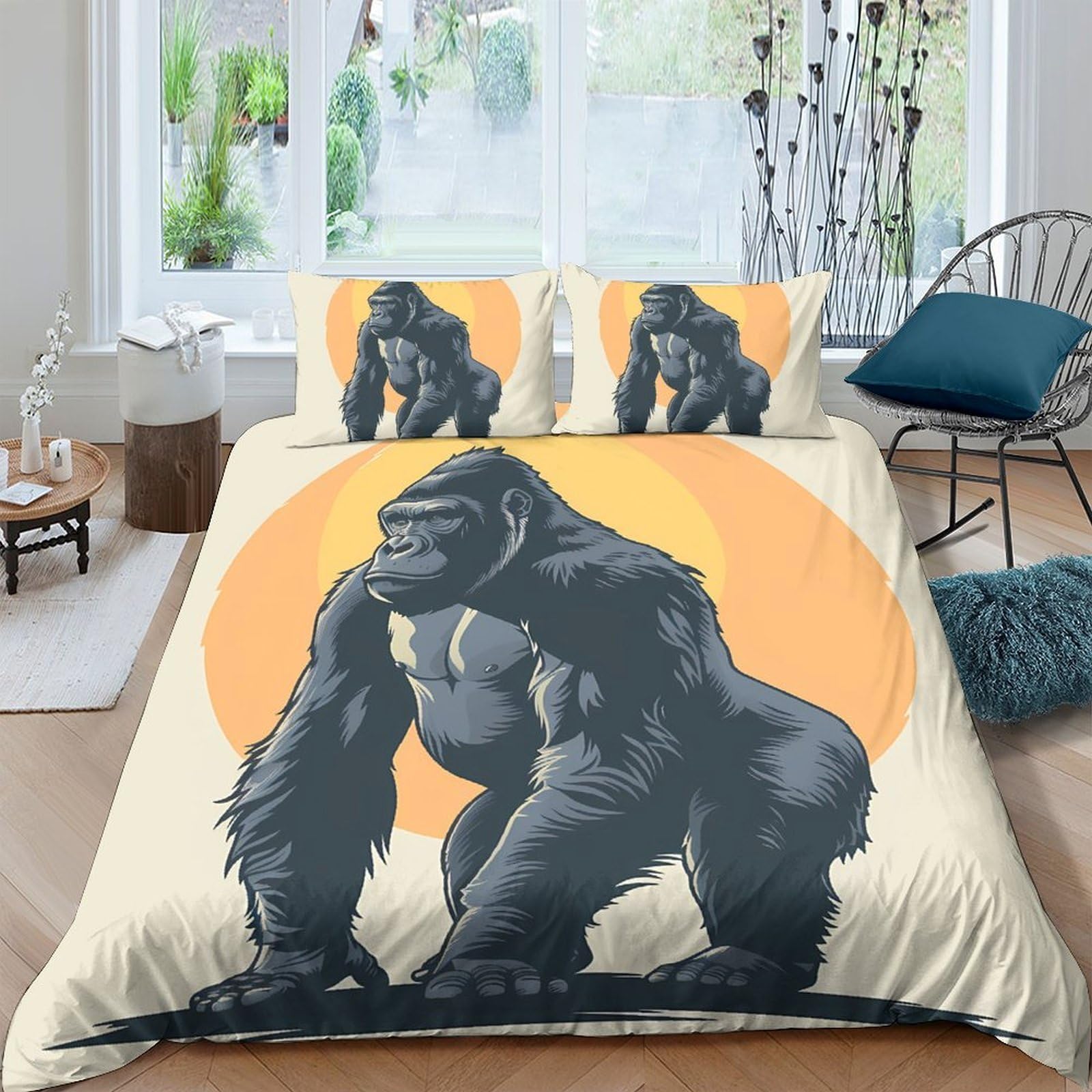Ctjqhvkz Style-3 3D Printed Gorilla Sunset Fitted Sheet Microfiber Soft Non-Slip Bed Cover For Bedroom Dorm Mattress Protection Decor Single（135X200cm）
