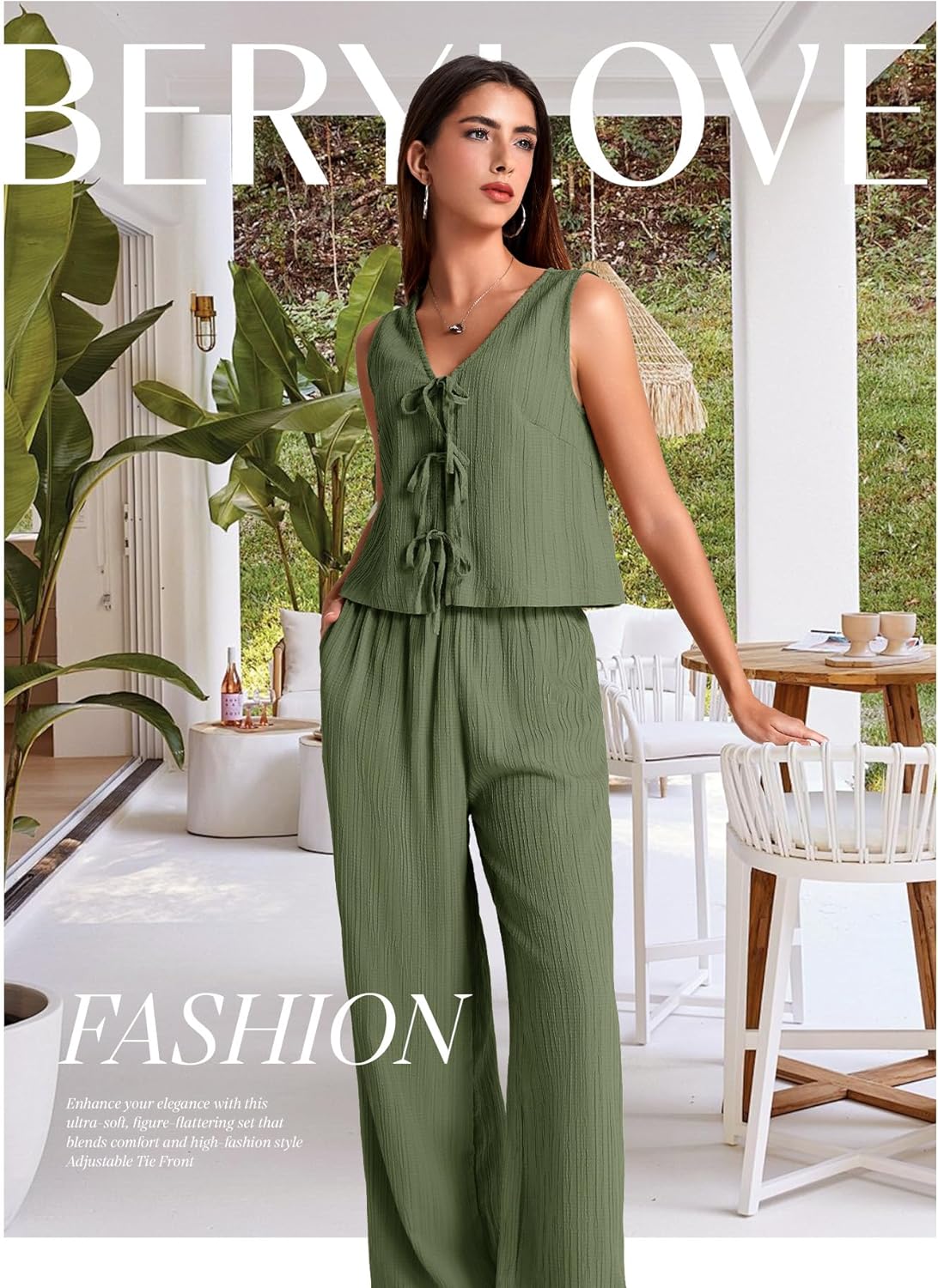 BeryLove Two Piece Sets for Women Summer Outfits Lounge Sets Cap Sleeve Tops Wide Leg Crop Pants Vacation Travel Outfits - Image 5