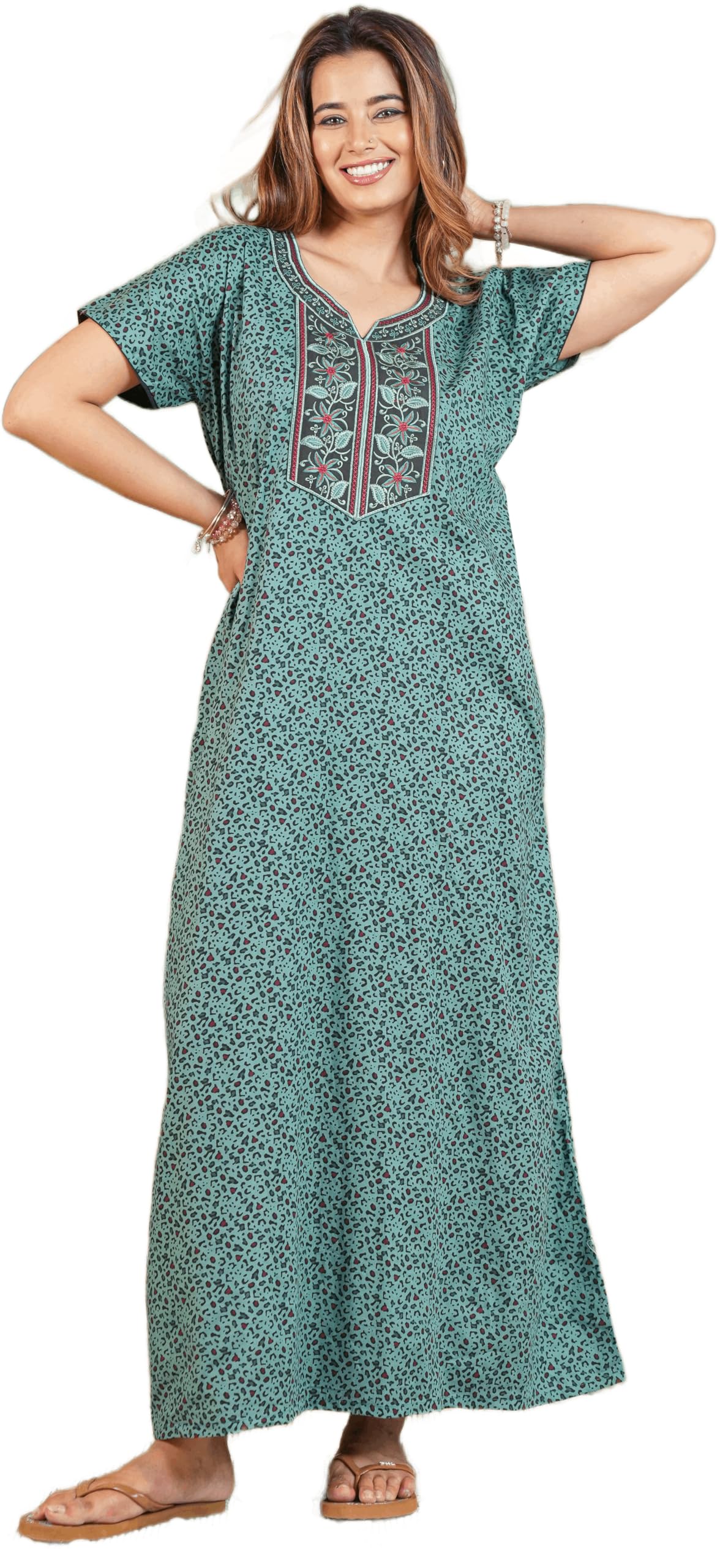 Women's Cotton Tiger Print Nighty with Embroidery | Free Size Fits M to XXL | Half Sleeves | Soft & Breathable Nightwear (Z12)-image-38