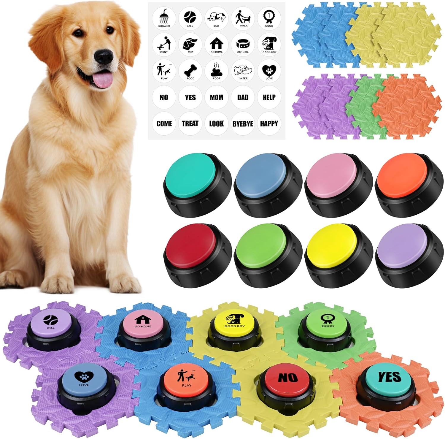 Dog Buttons for Communication – Set of 8 Training Buttons for Dogs, Talking Pet Starter Set for Cats, Puppies, and Pets for Learning at Home or in The Office