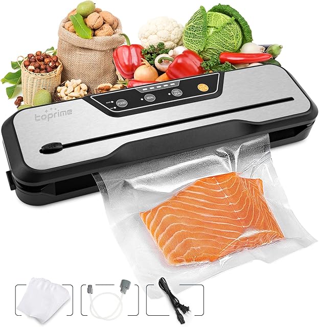 Toprime Vacuum Sealer Machine VS6612 Patented Cutter Bay Automatic One-Touch Safe Operation Dry Moist Modes Kit of Hose, Replaceable Bag