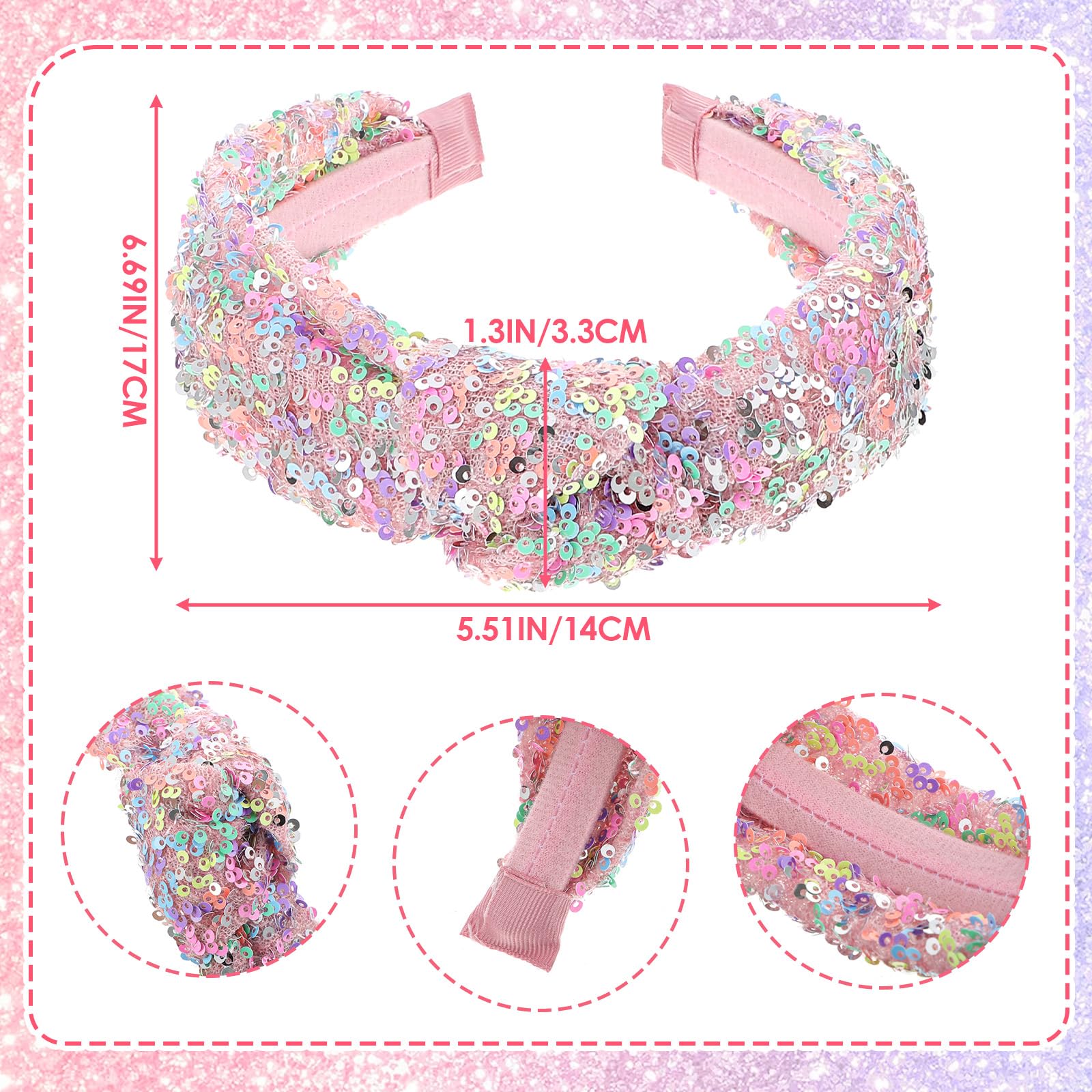2Pcs Glitter Headbands for Girls Cute Sparkly Wide Thick Head Bands Bling Non Slip Hairband Rainbow Sequin Fashion Knotted Headbands for Women Colourful Iridescent Headware for Christmas Costume Decor - Image 2