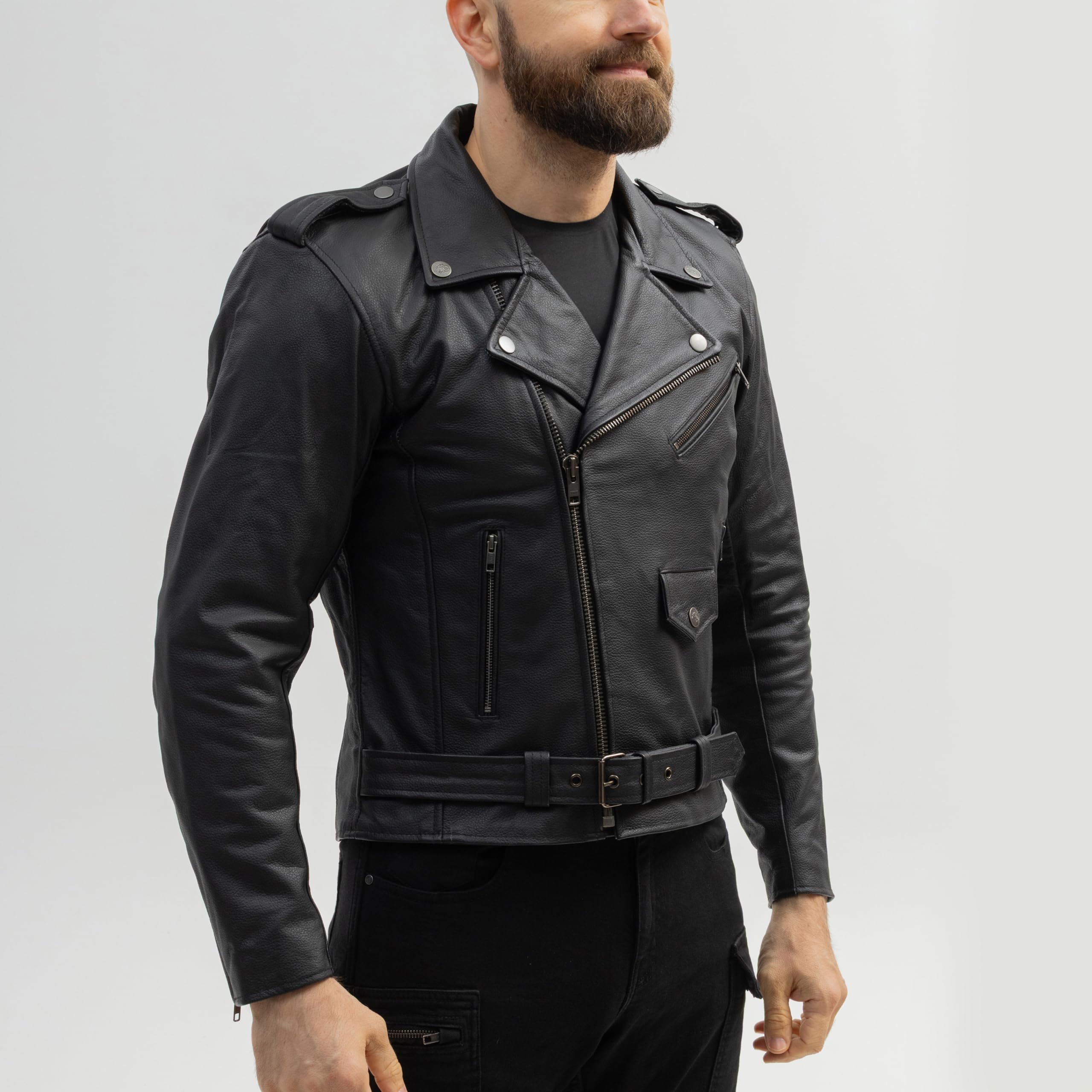 BROGER Rocker Chaqueta de moto Hombre | Piel | Protectores de codo y hombro de Nivel 1 | Bolsillo para protector de espalda | Nivel de protección AA | Tallas hasta 10XL