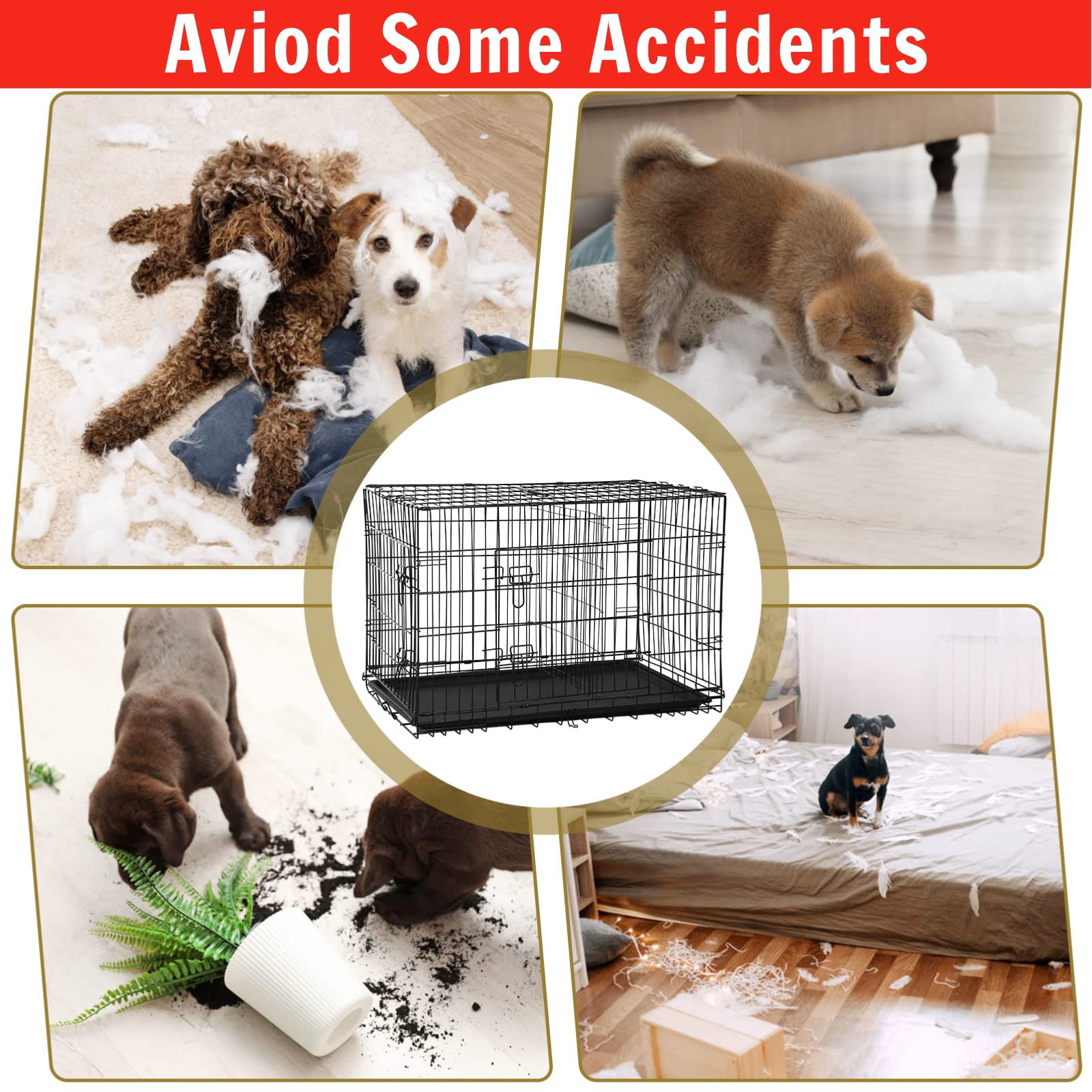 Large Dog Crate Kennel 48 Inch Metal Wire Dog Crate, DoubleDoor