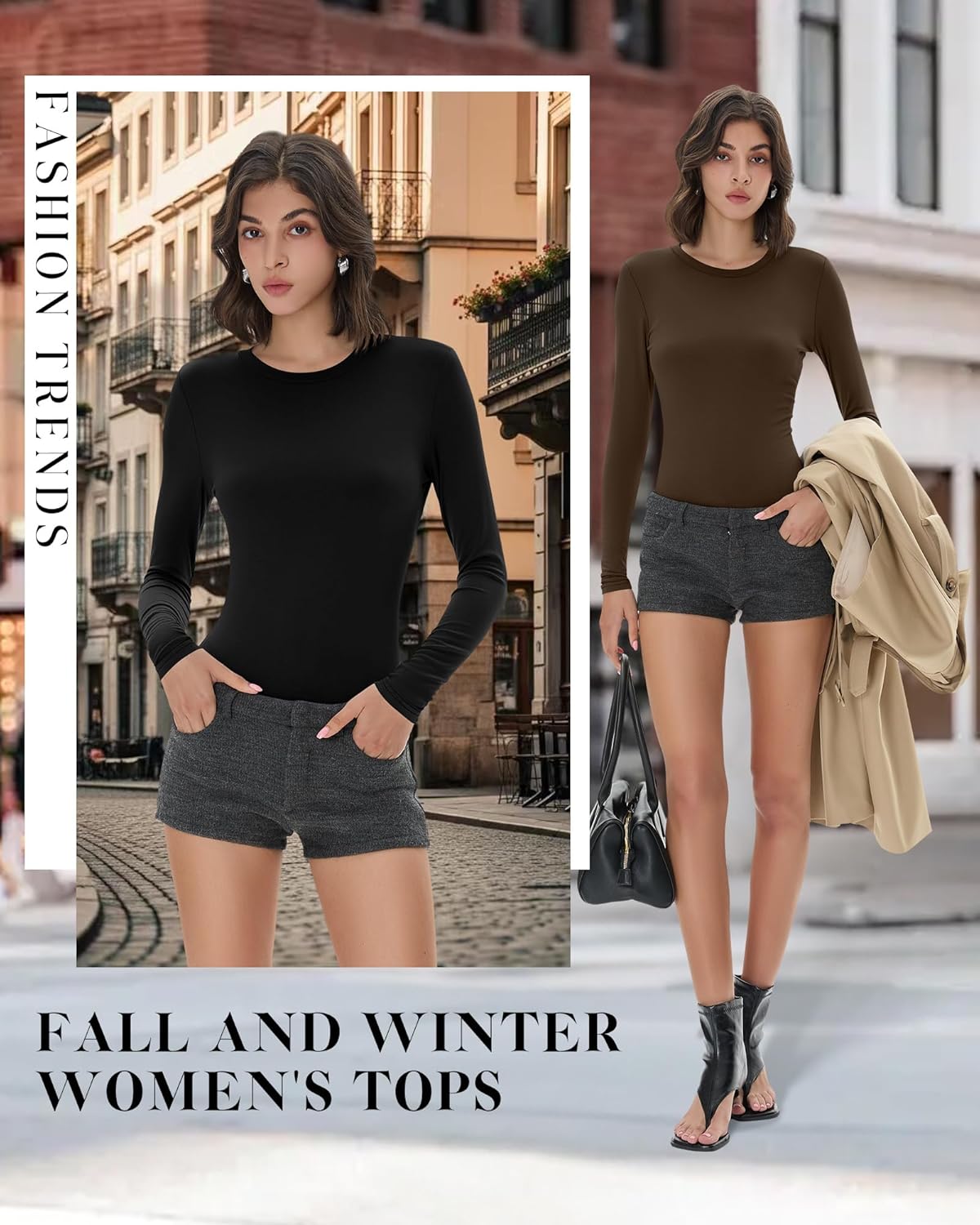 Riyiper 3 Pack Women's Long Sleeve Shirts Cotton Blend Crew Neck Slim Fit Tops Basic Layering Soft Casual Everyday Undershirt - Image 6