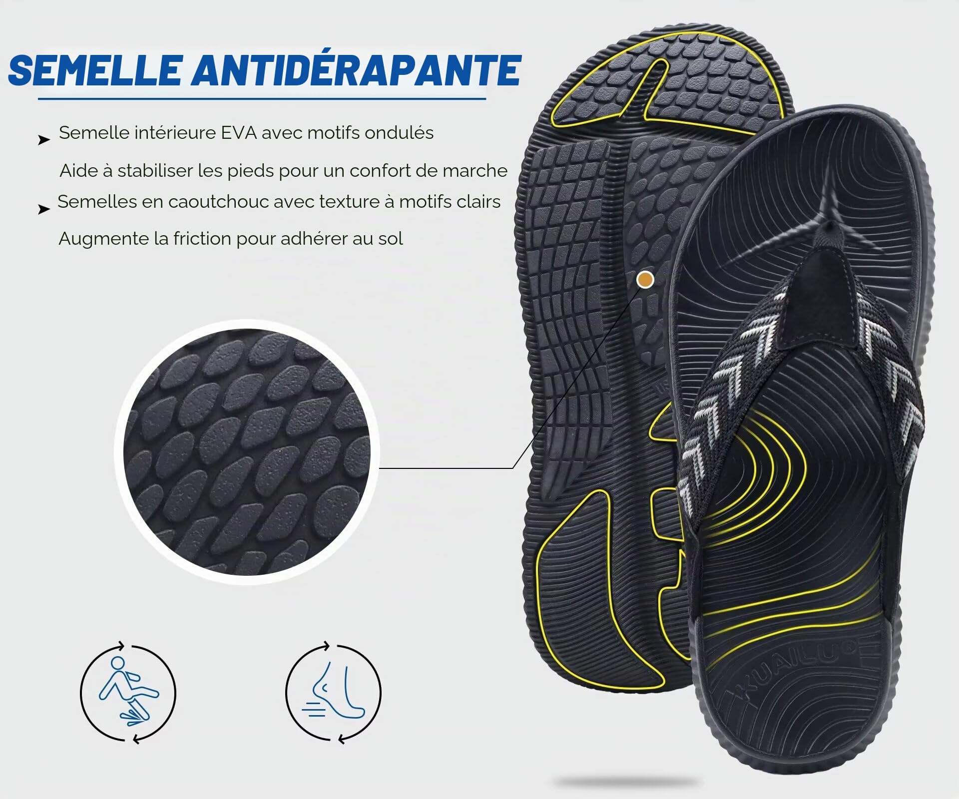 KuaiLu Tongs Femmes Orthopédiques Confortables Reprise Sandales Plage