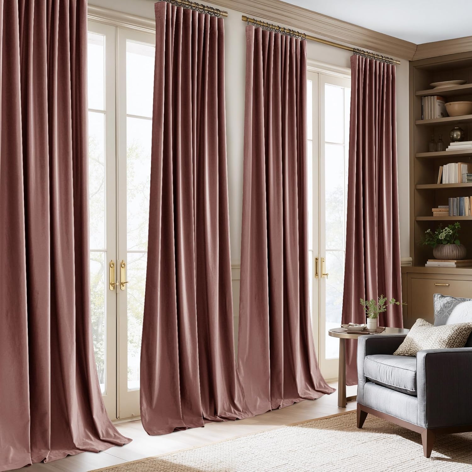 NICETOWN Blackout Dusty Rose Pink Velvet Curtains 96" Long 2 Panels, Room Darkening Thermal Insulated Privacy Drapes for Living Room and Bedroom Back Tab Rod Pocket with Pleat Tape, W52 by L96 Dusty Rose Pink 52"W x 96"L (Pack of 2)