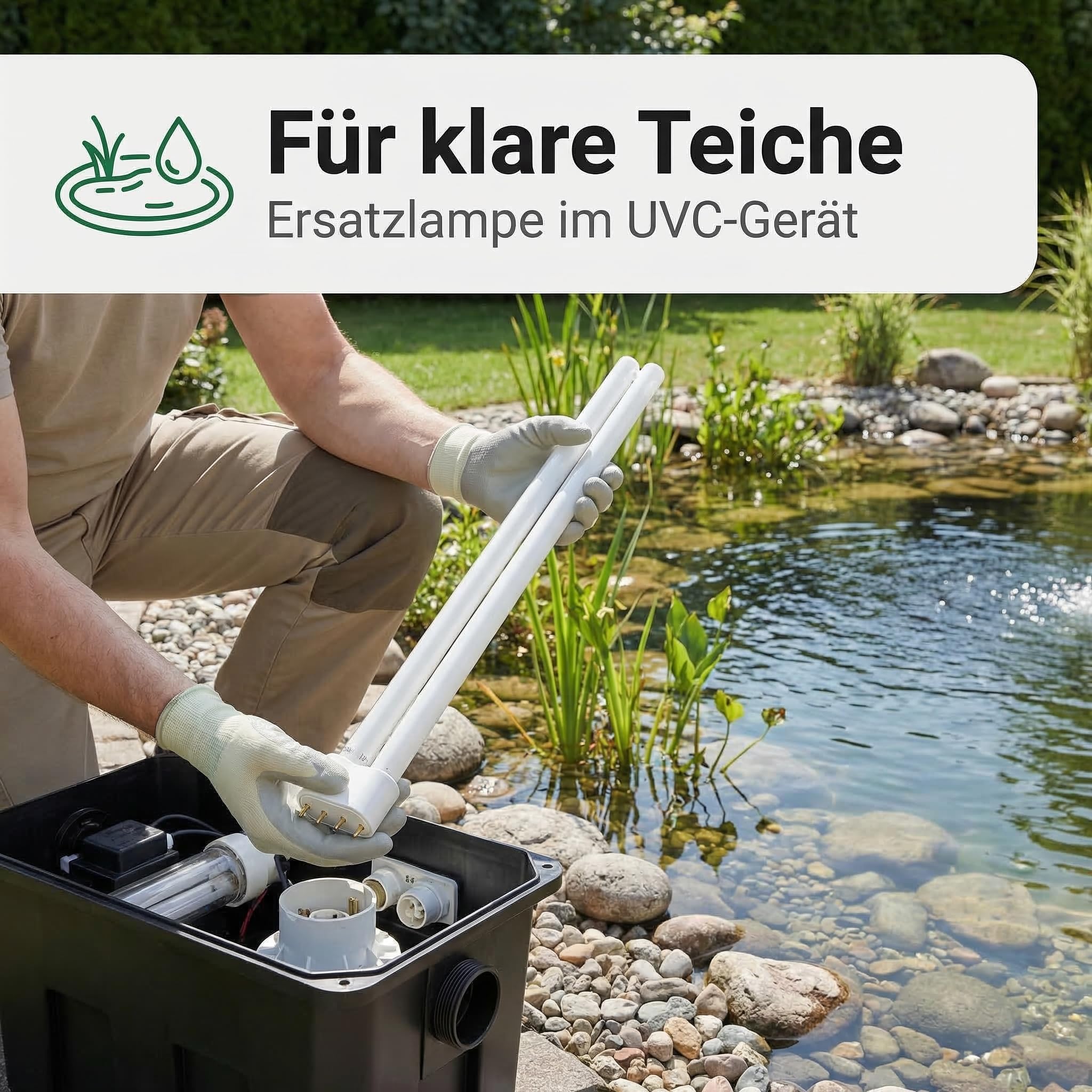 Pondlife UVC Lampe 36W, PL Ersatzlampe für UVC-Gerät/Teichklärer, 36 Watt UVC Leuchtmittel in PL-Doppelröhre mit 4-Pin-Stecksockel, für Teichfilter/UVC-Klärer