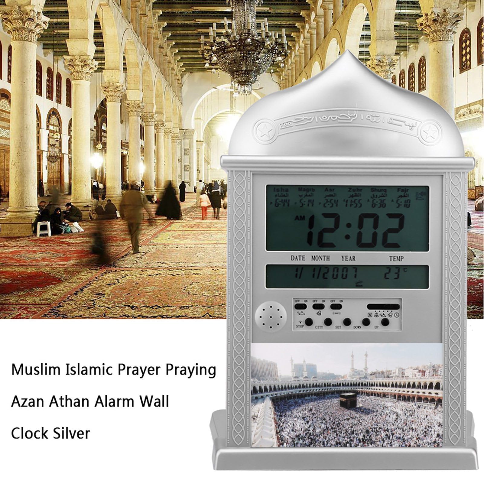 Islamitische Klok Gebed Tijd Klok 1 Stuk Moslim Islamitisch Gebed Bidden Azan Athan Alarm Wandtafel Klok met Pen