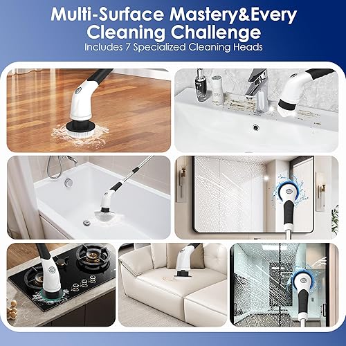 Miniatura 4 de Limpiador eléctrico inalámbrico, IPX7 impermeable recargable con batería de 4000 mAh, tiempo de funcionamiento de 210 minutos, 7 cabezales de