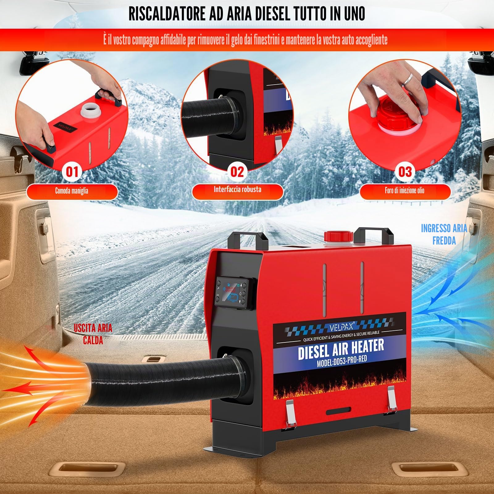 VELPAX Riscaldatore d'Aria Diesel all-in-One 8KW 12V riscaldatore d'Aria Diesel con silenziatore, LCD e Telecomando per Camper,Macchine,Camion,Barche,Autobus