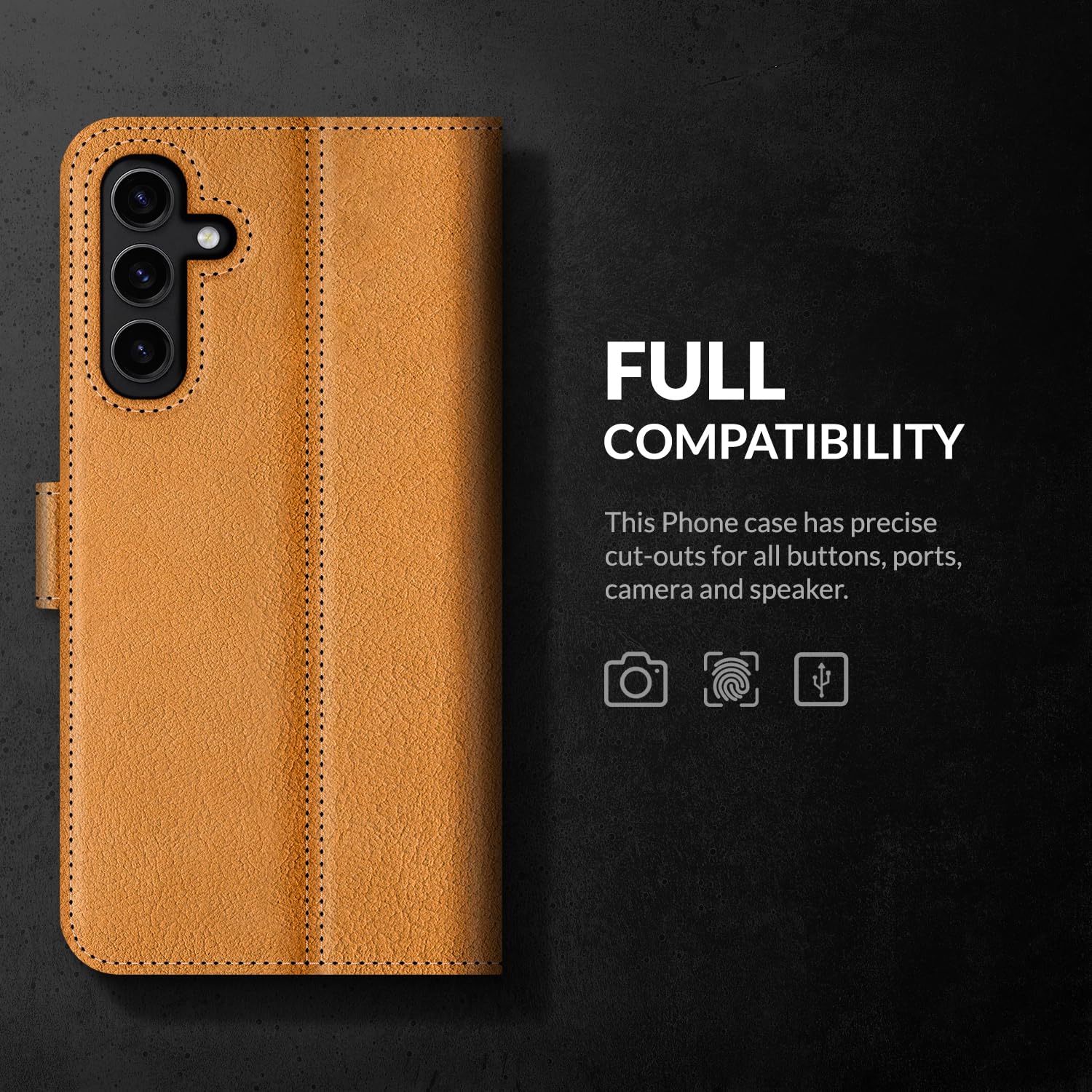 SURAZO Slim Magnet Handyhülle für Samsung Galaxy S23 FE Hülle Leder – Klappbar Echtleder Schutzhülle [Kartenfach, RFID Schutz, Keyring] Flip Klapphülle Wallet Case Cover Lederhülle (Camel)