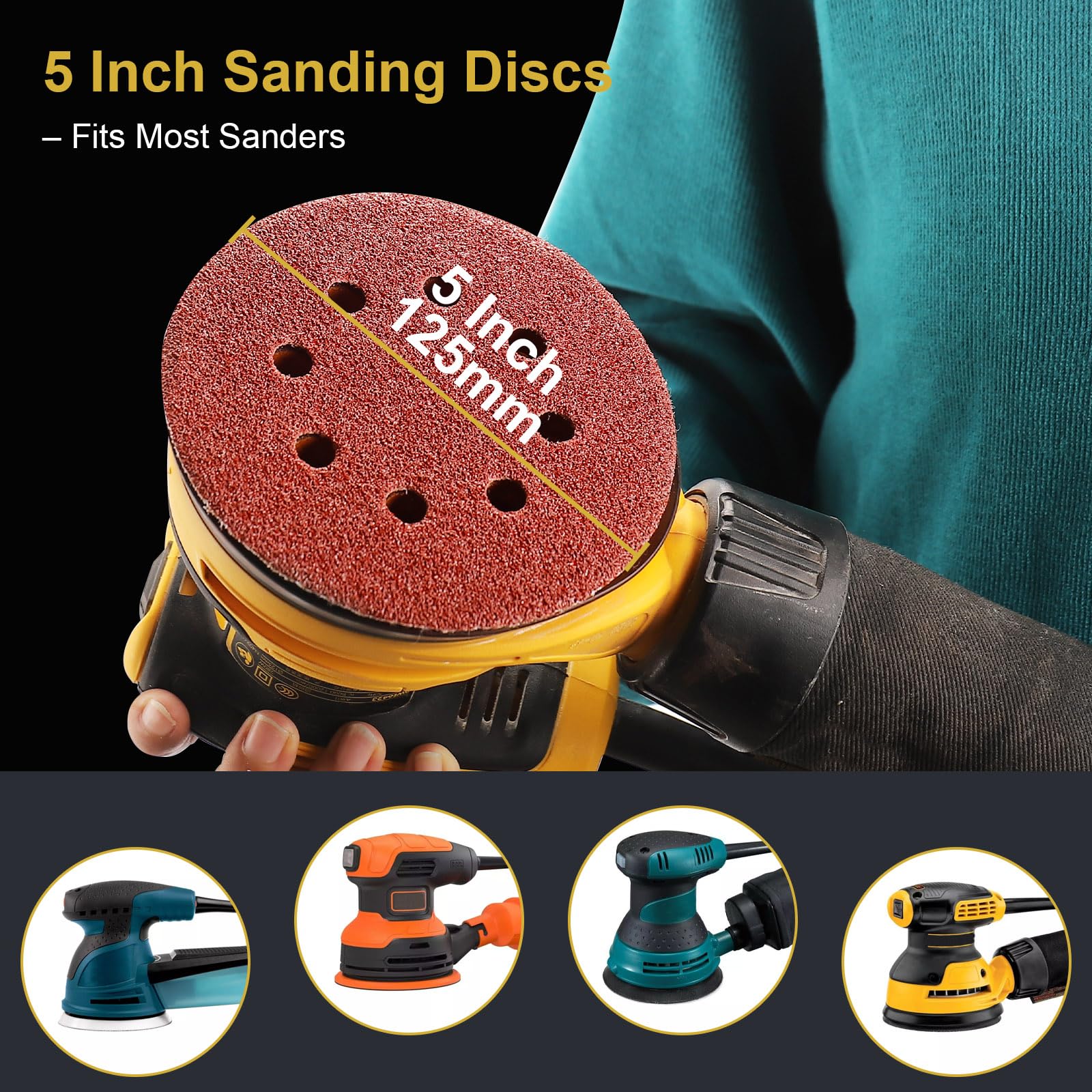 5 Inch Sanding Discs - 100 Pcs 180 Grit -5