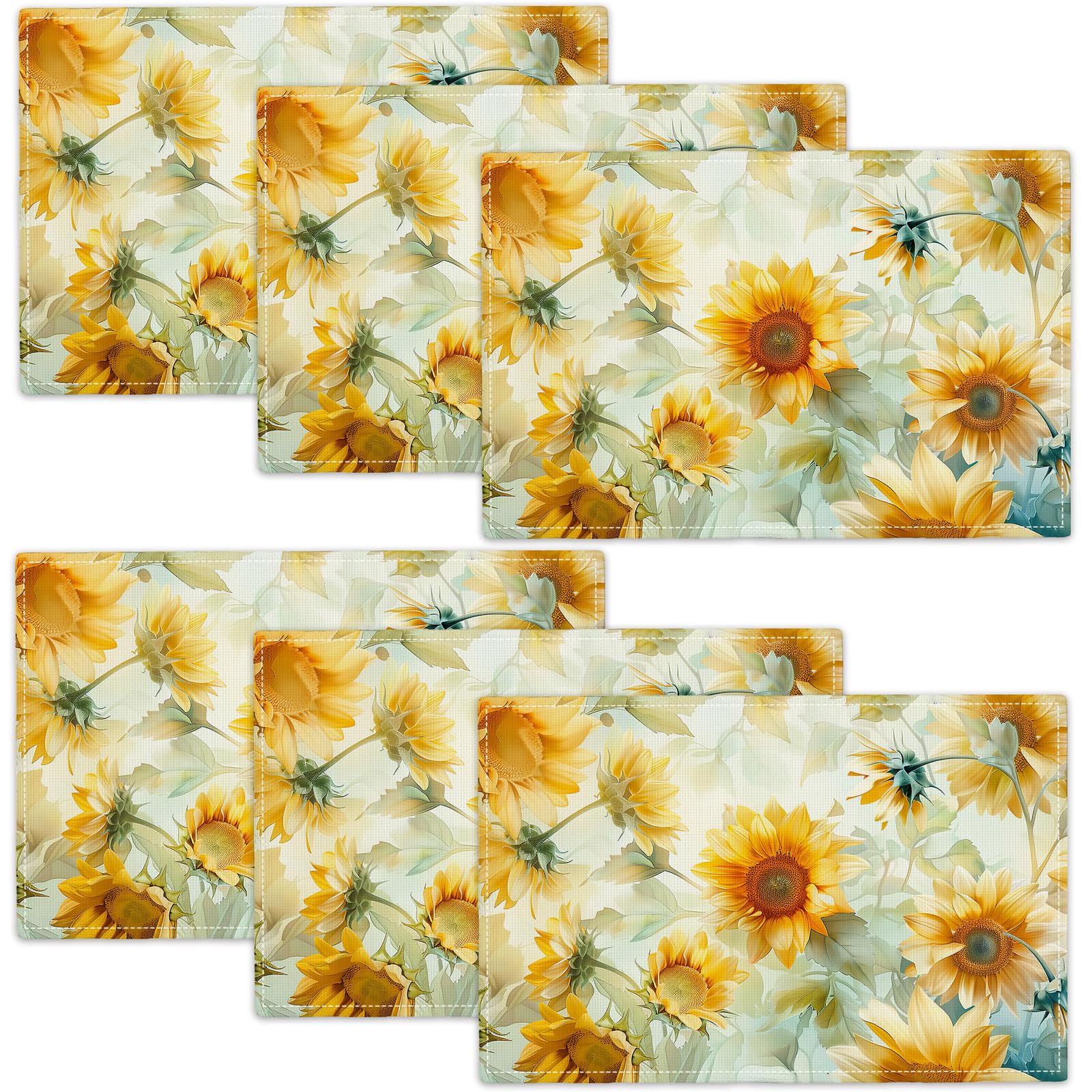 Sunflower Placemats Set of 6 Yellow Flower Floral Table Mats Rustic Floral Place Mats 12x18 Inch for Party Kitchen Dining Restaurant Decoration