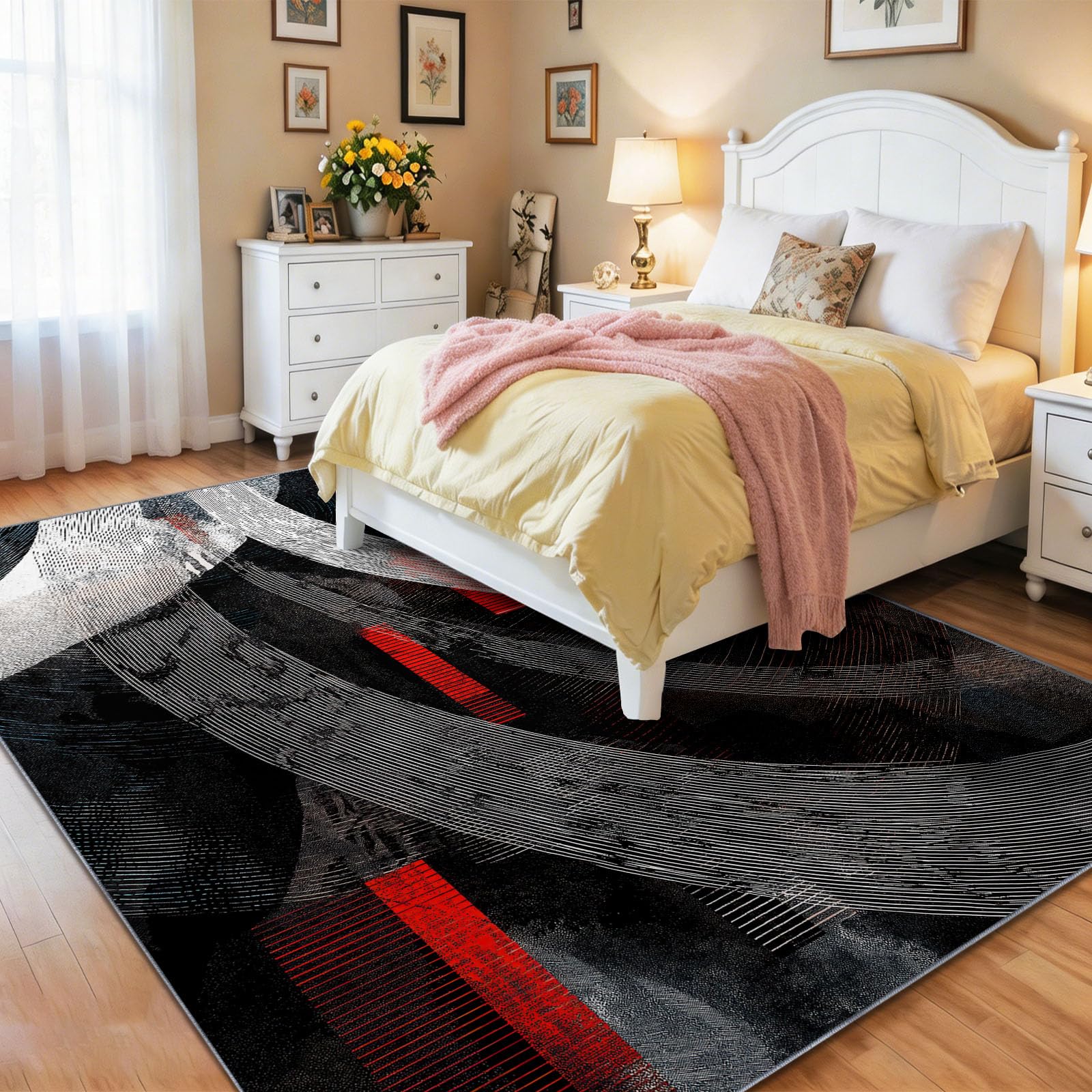 Konzentrische Bögen Gewebte Textur Kinderzimmer Teppich, Modern Abstrakt Stil, Deko-Teppiche für Wohnzimmer Esszimmer Schlafzimmer Küche, 80 x 150 cm Schwarz Grau