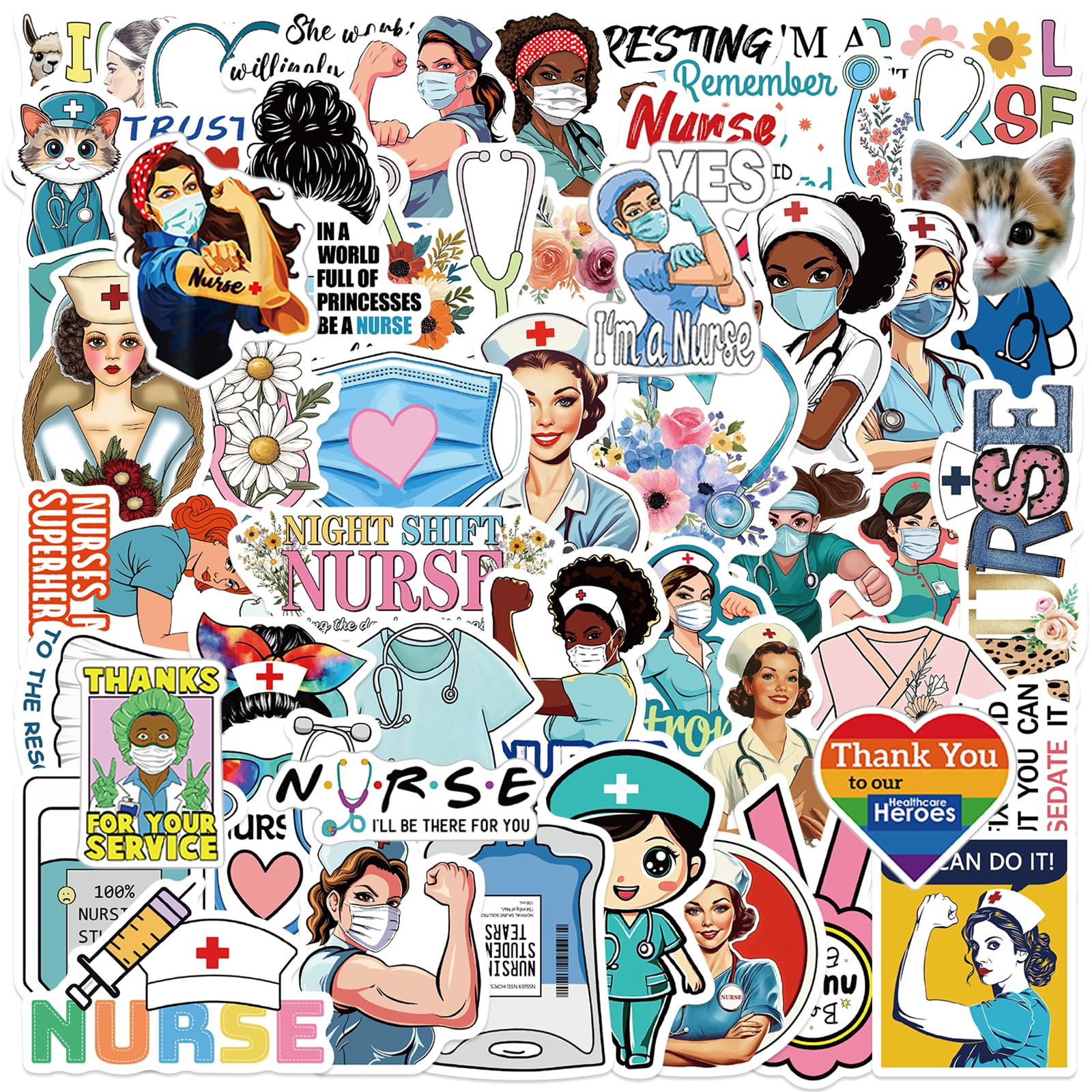 Nurse Stickers 100Pcs, Vinyl Waterproof Funny Nurse Decals | Nursing School White Angels Accessories for Decals Laptop Notebook Water Bottles Nurses