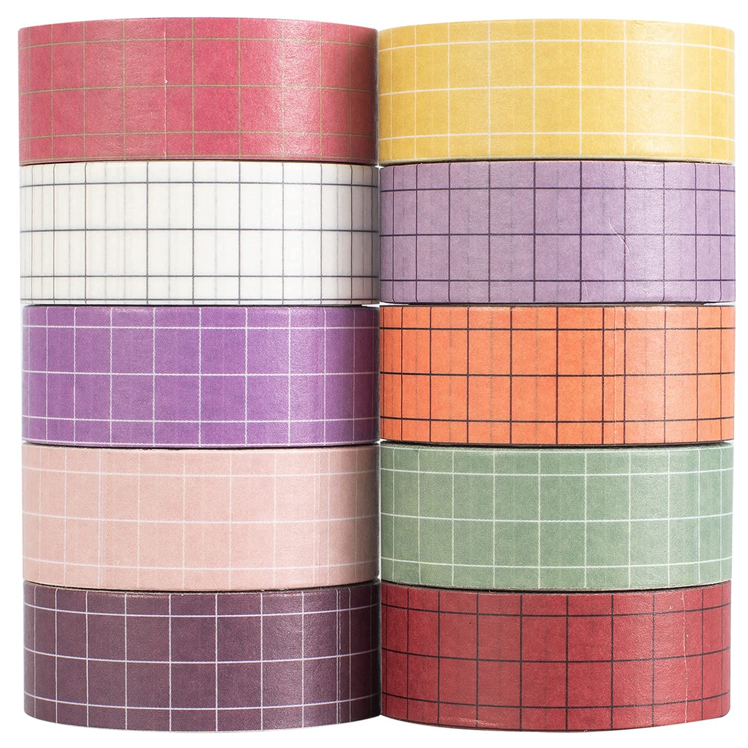 MAGLITT Basic Washi Tape Set 30 Rolls Solid Colors Grid Decorative Tapes Pack For Journals, Planners, Scrapbooking, Gift Wrapping, DIY Crafts (Flowers & Plants