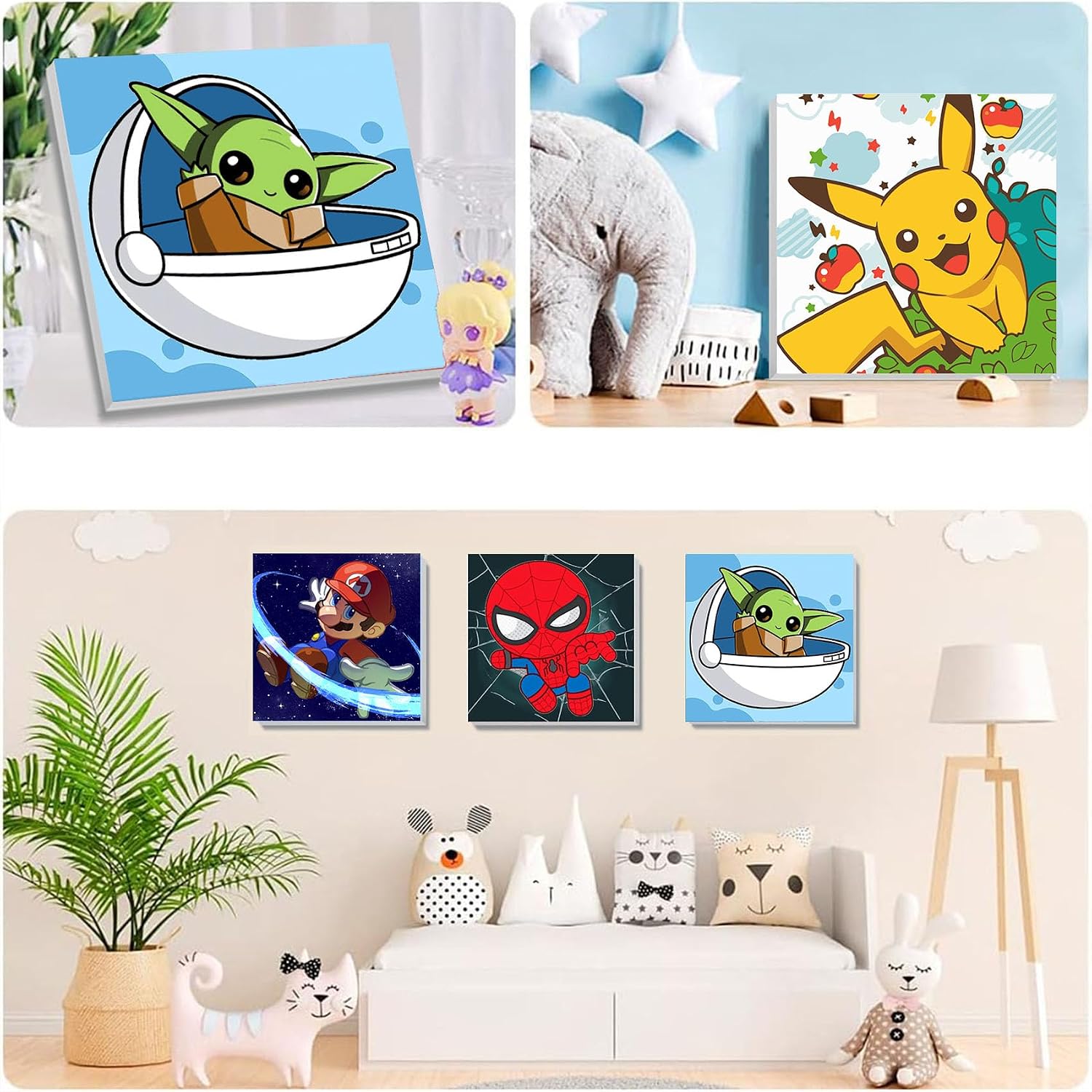 Cartoon Paint Numbers Kids Framed Canvas