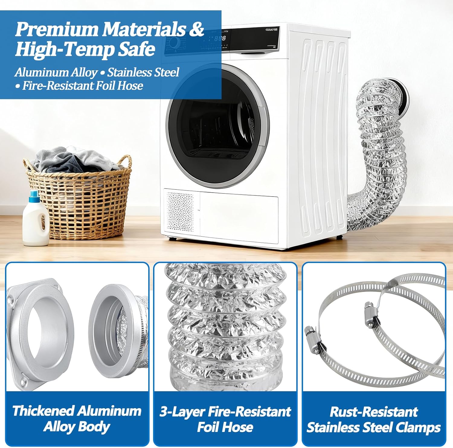 Magnetic Dryer Vent Coupling DV180, 4 Inch Quick Connect Dryer Vent Hose Connector Kit for Tight Spaces & Easy Cleaning, Self-Aligning Strong Magnet with 2.6ft Duct & 2 Clamps