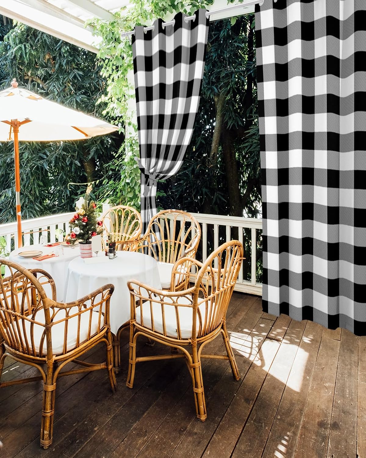 Outdoor Curtains for Patio Waterproof Buffalo Check Plaid Grommet Curtain for Indoor Outdoor Gazebo Porch Pergola Cabana 1 Panels, 52"x 108" 1 Panel Black White Plaid Farmhouse