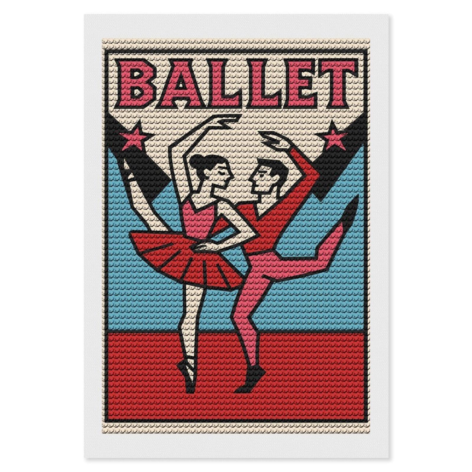 Junmoney Ballet Dancers DIY Diamond Art Canvas Kit 8"x12", Adhesive Canvas, Easy to Enjoy, Farmhouse Decor, Festive Craft Gift
