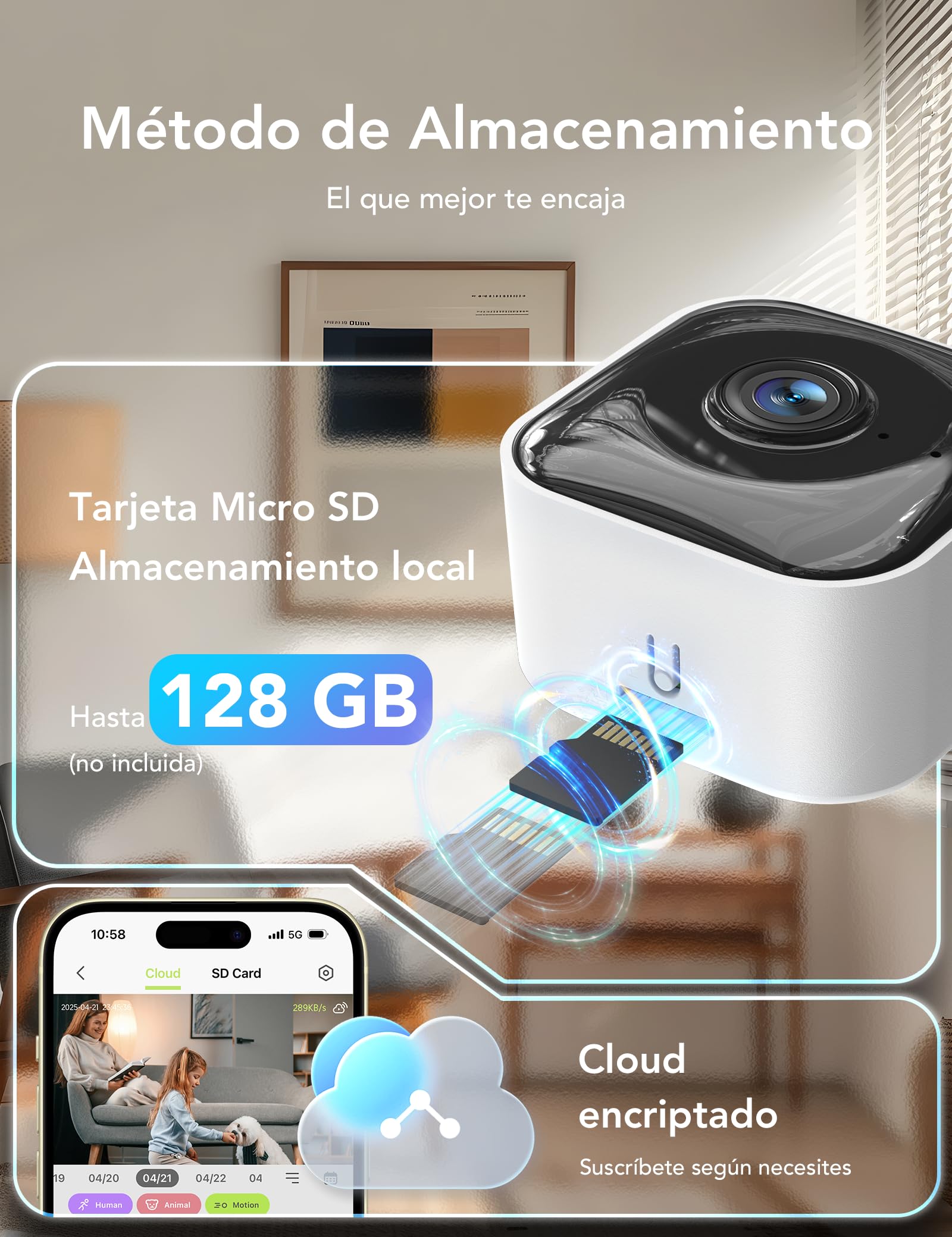 GNCC 2K Camara Vigilancia WiFi Interior 2.4G/5G con Visión Nocturna(4-Pack) | Monitor para Bebés y Mascotas, Detección de IA, Audio Bidireccional, Modo Privado, SD/Cloud, Alarma, Compatible con Alexa