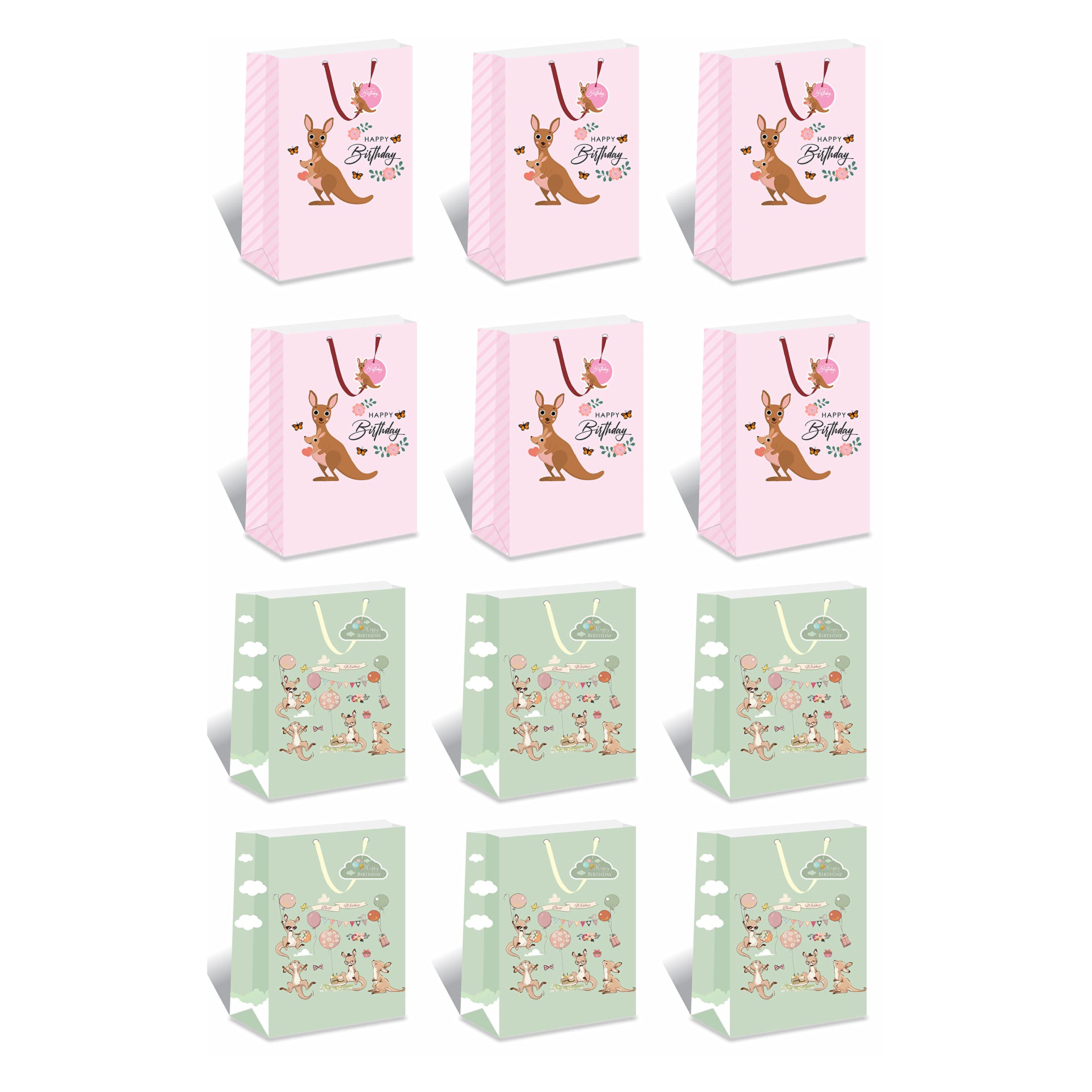 DOODLEDASH Gift Carry Bags - Medium Size (25 x 33 x 8.5 cm) - With Satin Ribbon Handles & Gift Tag - Design 6 (Kangaroo1) & Design 7 (Kangaroo2) - Pack of 12 Pcs (B09Q3GTHJ8) Amazon Price History, Amazon Price Tracker