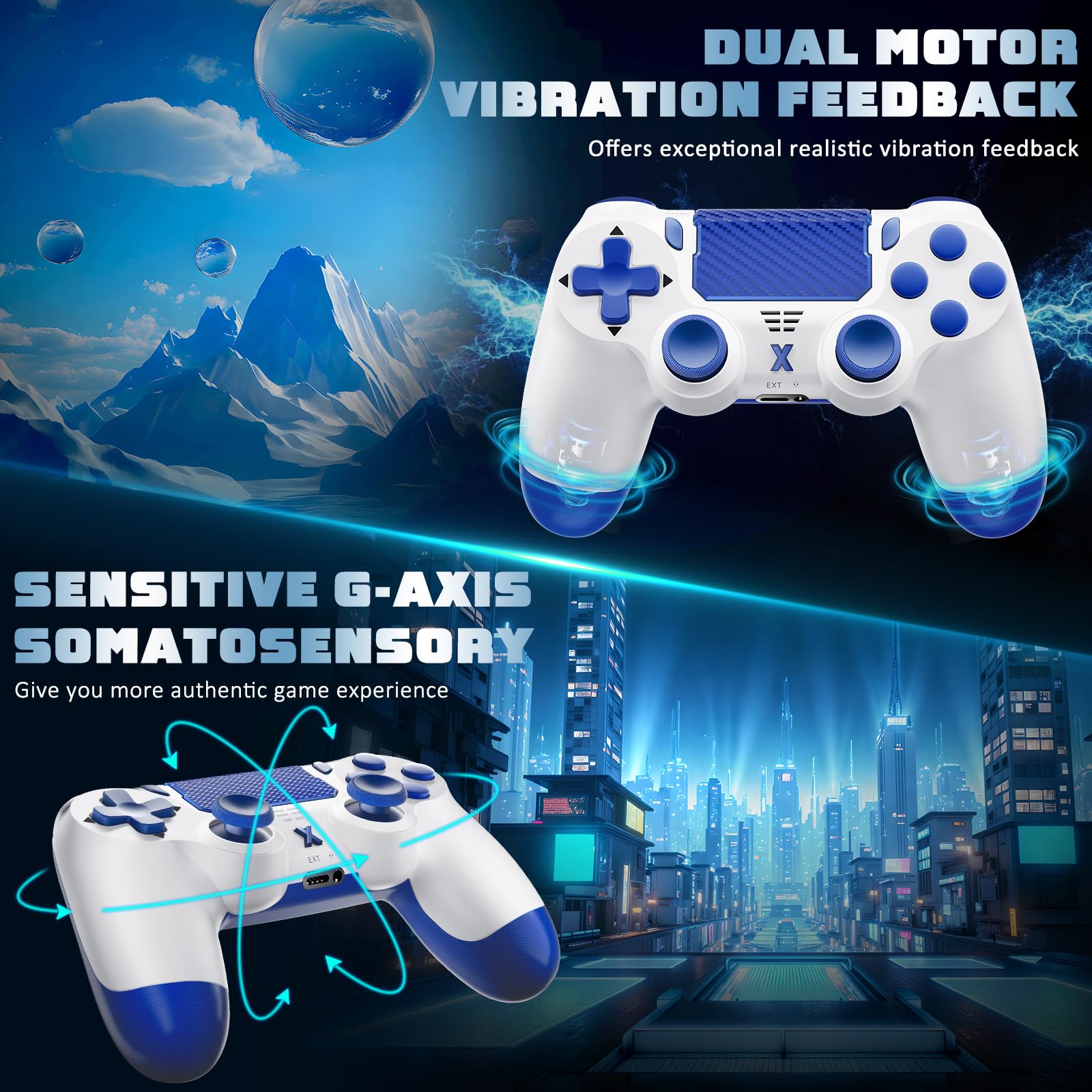 Jeifhxu Wireless Controller for PS-4, Upgraded Controller Wireless for PS-4/Slim/PC, Bluetooth Gamepad Joystick with Dual Vibration/Touch Panel/ 3.5mm Audio Jack/Six-Axis/Ergonomic(Blue) - 4