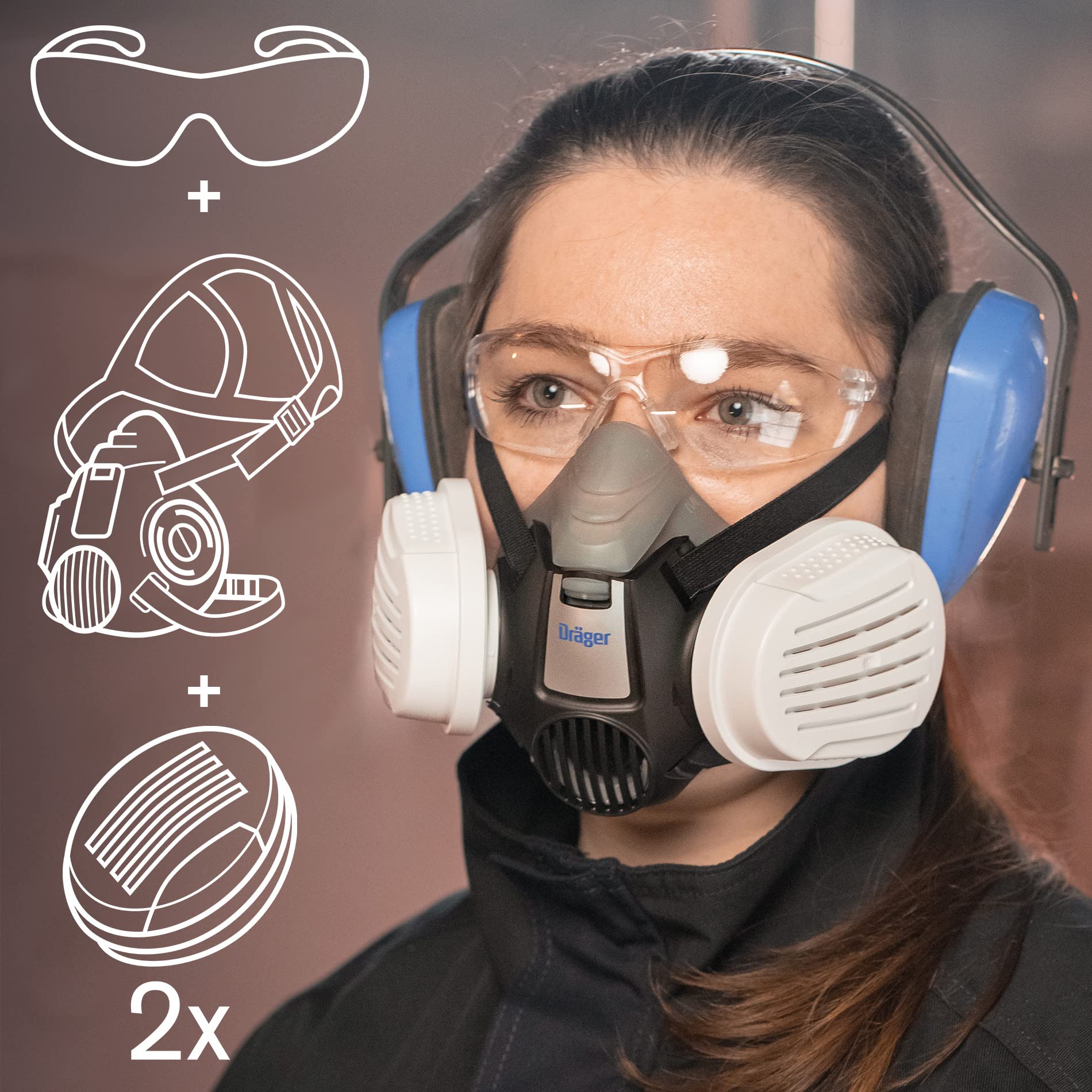 Dräger Juego de media máscara X-plore 3300 con filtro de partículas P3 R y gafas de protección X-pect 8320, para artesanos y aficionados al bricolaje contra polvo/partículas finas