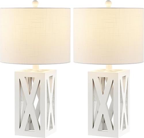 JONATHAN Y JYL1062B-SET2 Stewart - Lámpara de mesa LED de madera de 21.5 pulgadas, casa de campo, campo francés, rústico, bohemio, dormitorio, sala