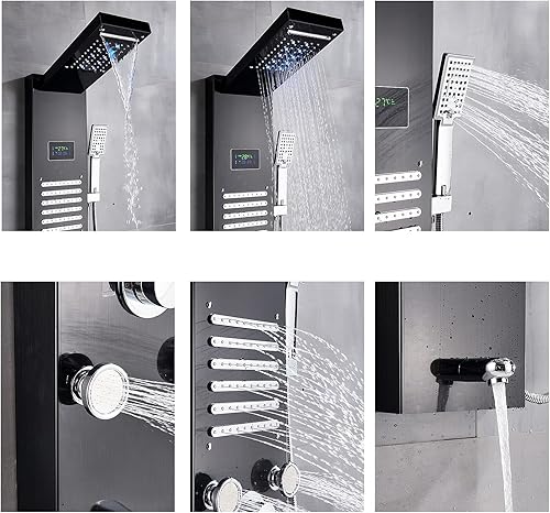 Miniatura 3 de YAGATAP Sistema de panel de ducha LED de cascada de lluvia sistema de masaje de lluvia con chorros de cuerpo torre de ducha de acero inoxidable