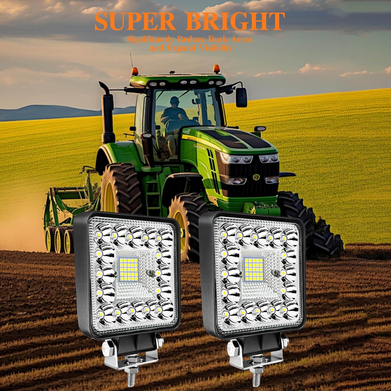 LED Tractor Work Light 4 Inch 123W 12V 24V Square Light Bars Spot Flood Off Road Lights Led Pods Driving Fog Light for Truck Trailer Vehicle Golf Car RV Boat, 10Pcs