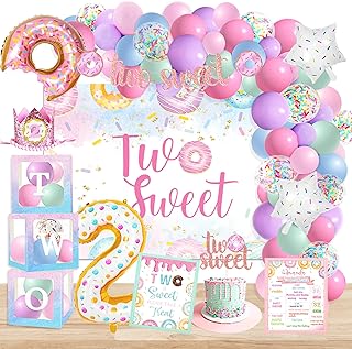 Two Sweet Birthday Party Supplies Decorations, Two Sweet Donut Ice Cream Birthday Party Decorations, Ice Cream Donut Theme Second Birthday Party Decor, Baby Girl 2nd Birthday Decorations, 2nd Birthday Decorations for Girl