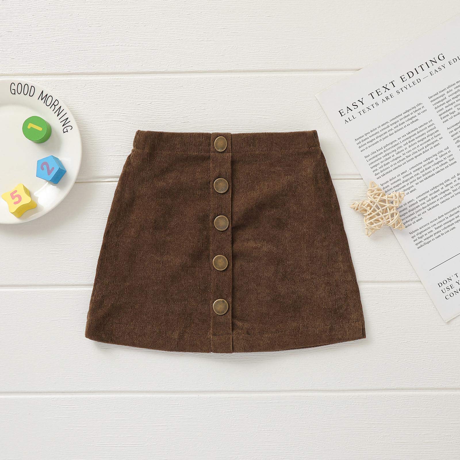 Ynibbim Summer Toddler Baby Girls Button Short Skirt Solid Corduroy Skirt 0-3T (Brown,12-18 Months)