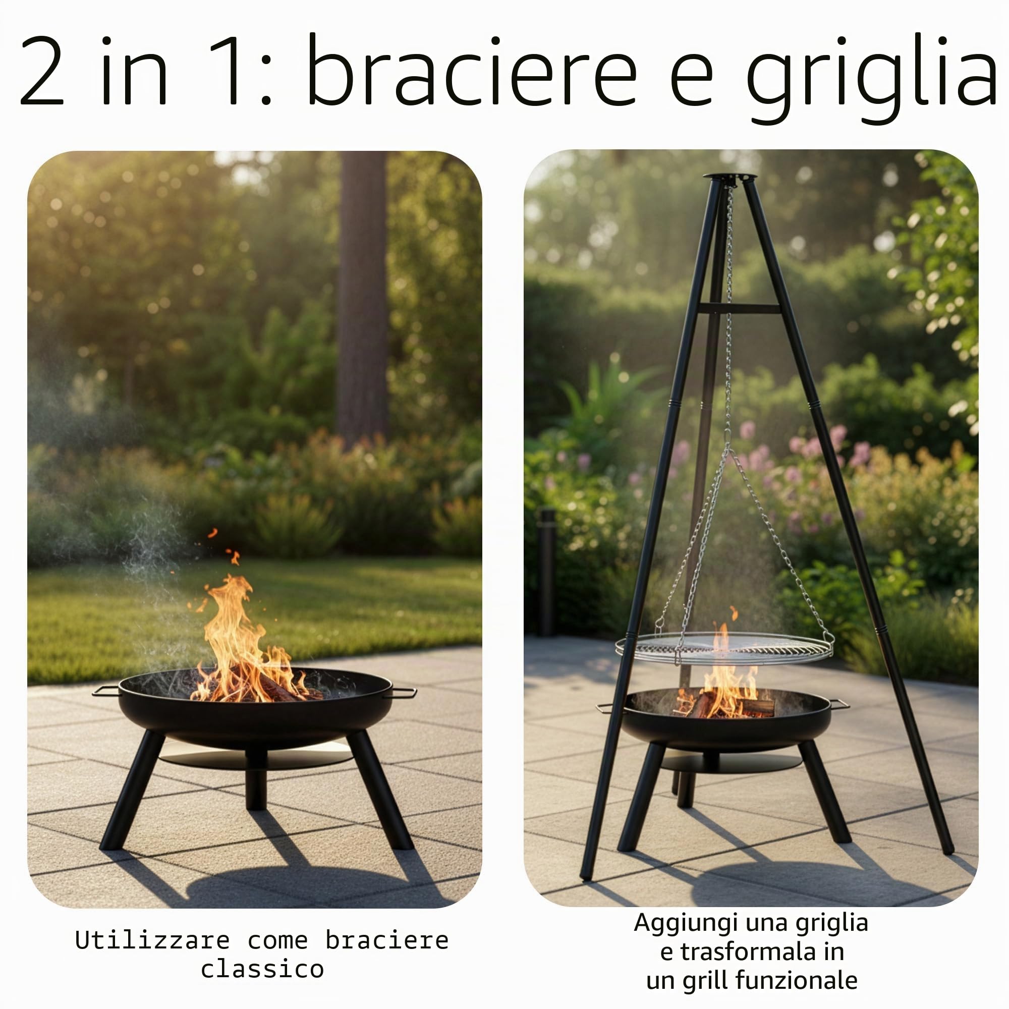 LEHMANN Braciere da Giardino con Griglia Ø 60 cm - Braciere da Esterno per Terrazza, Giardino, Balcone - Struttura in Acciaio - Robusta e Durevole - Nero - 12 kg