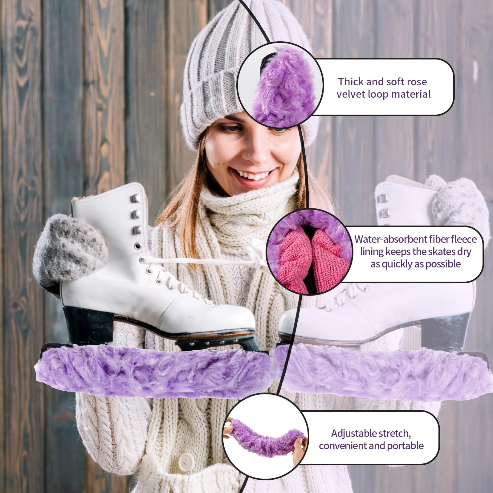 Qchengsan Skate Guards Plus Ice Skating Socks,Ice Skate Blade Cover,Fuzzy Skate Guards for Hockey Skates Figure Skates Ice Skates,Ice Skate Blade Covers,Knee High Skating Socks,Ice Skate Soakers