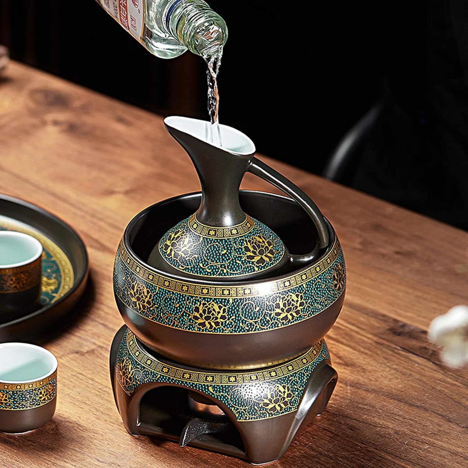 6点セット セラミック酒器セット 無味無臭 色褪せなし 使いやすくお手入れ簡単 文化愛好家に最適 【白土】 伝統工芸 ベー
