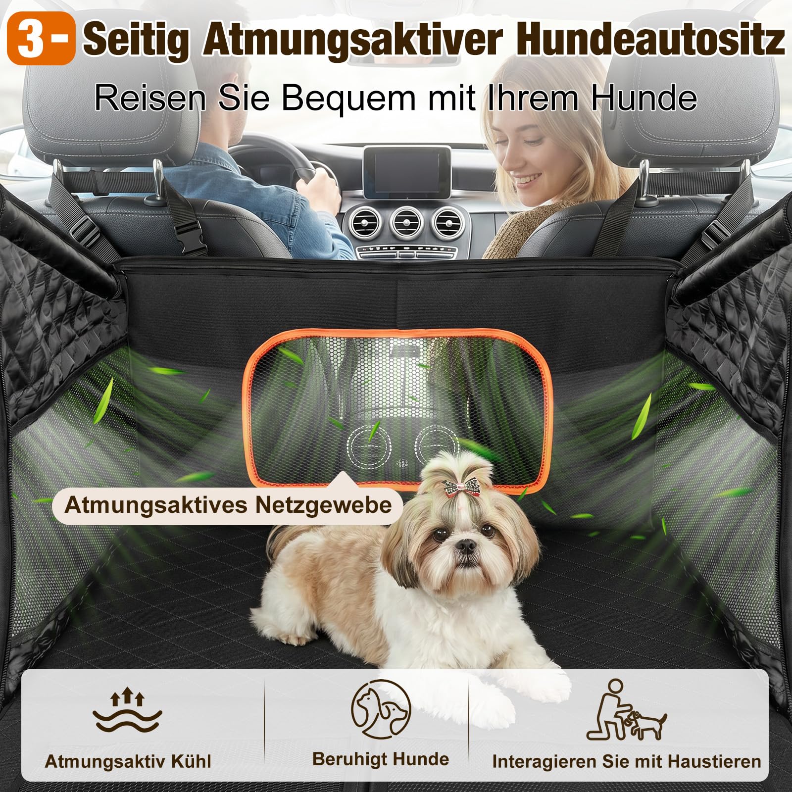 X XBEN Extra Stabiler Hunde Autositz, 50% Mehr Platz Hundesitz Auto Rückbank mit 3 Mesh-Fenstern, Hohe Tragfähigkeit Hundeautositz für Mittlere und Große Hunde, Wasserdicht Kratzfest rutschfest