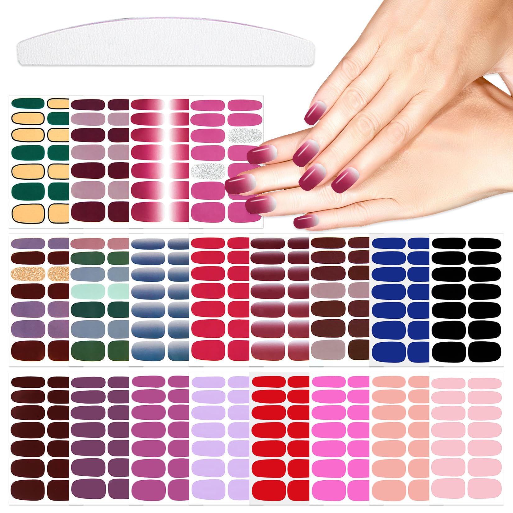 YECIRALA 20 Sheets 280 Pieces Solid Nail Wraps for Women Girls Sick On Nails Polish Stickers Self Adhesive Nail Polish Strips Full Cover Nail Decals