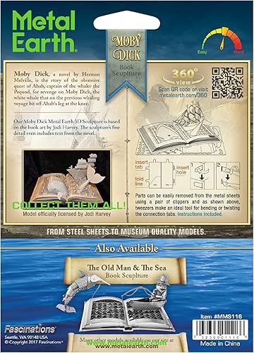Miniatura 2 de Metal Earth Fascinations Moby Dick Book Escultura 3D Metal Modelo Kit Paquete con Pinzas